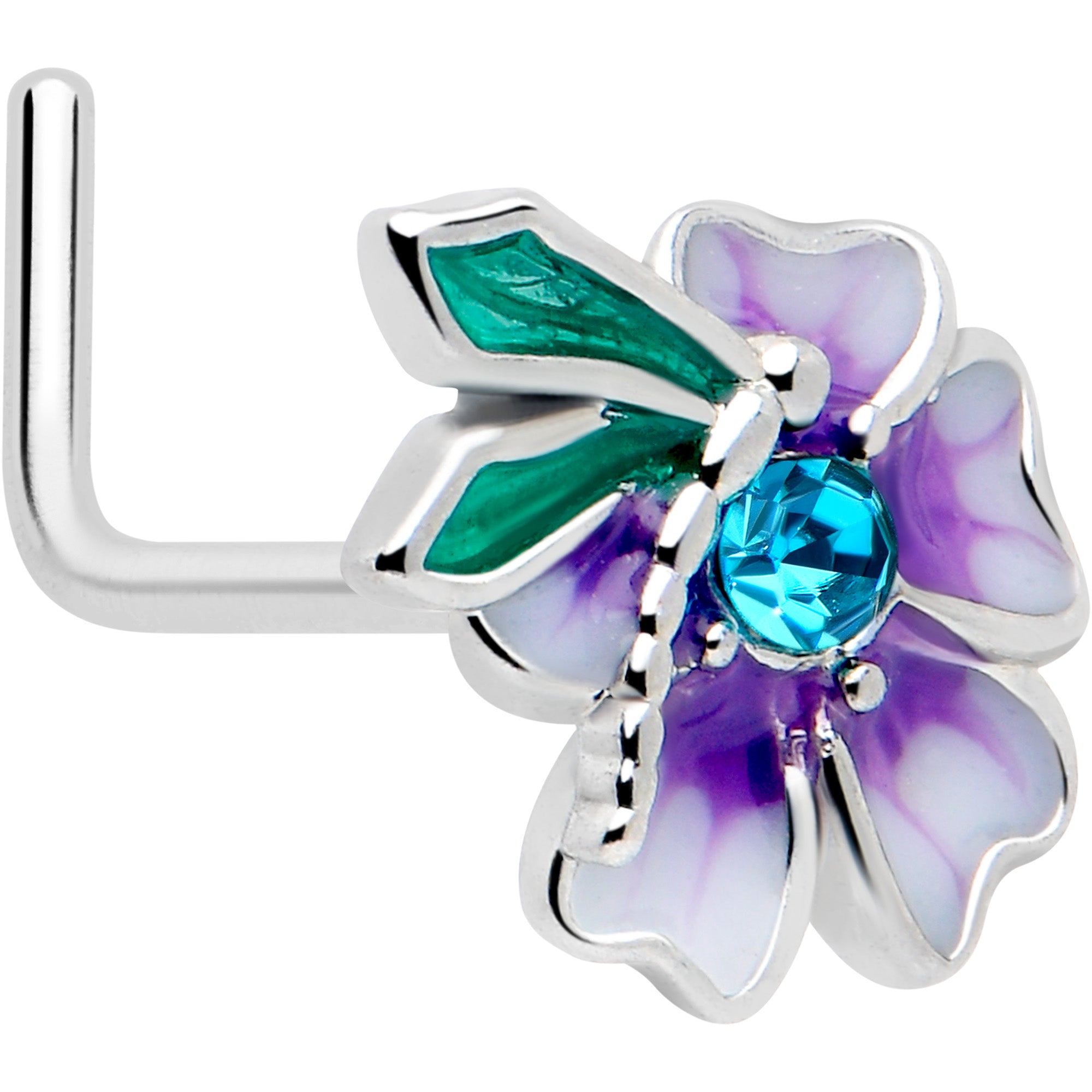 20 gauge blue gem faerie flower nose ring