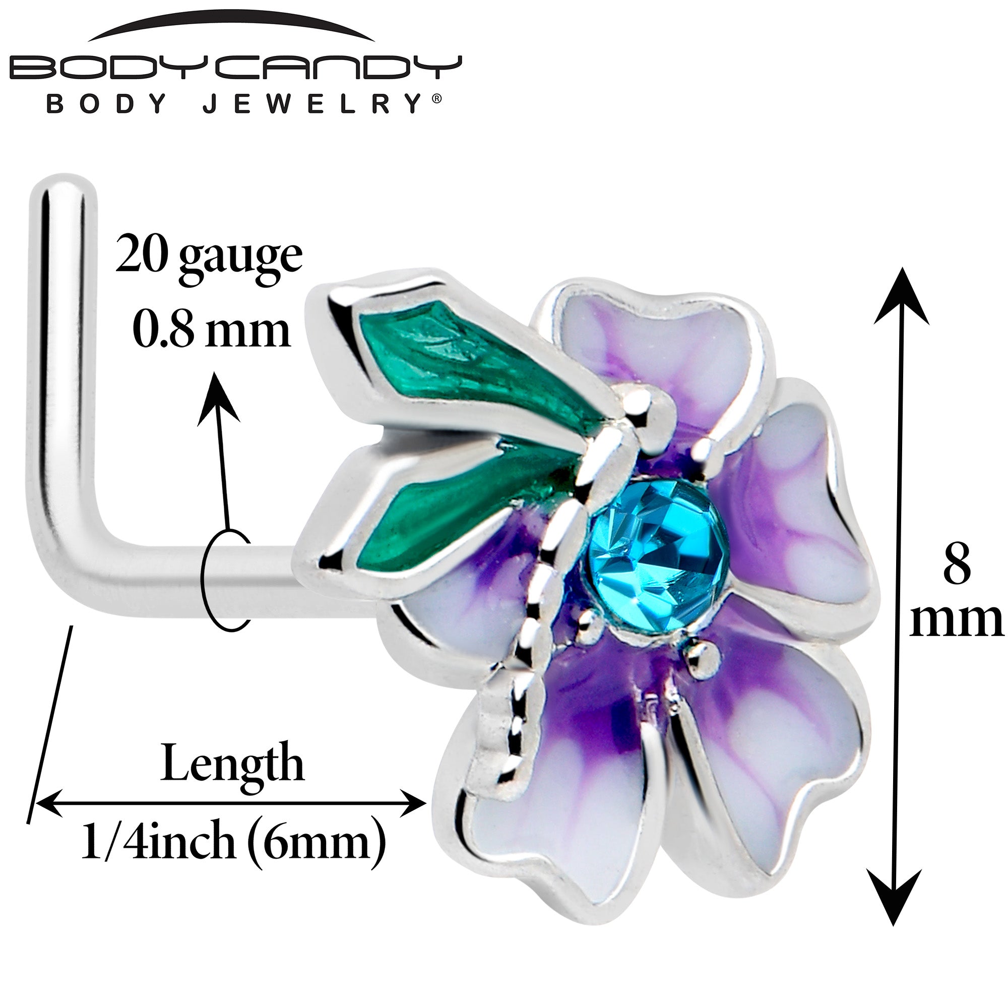 L shape purple flower nose piercing jewelry