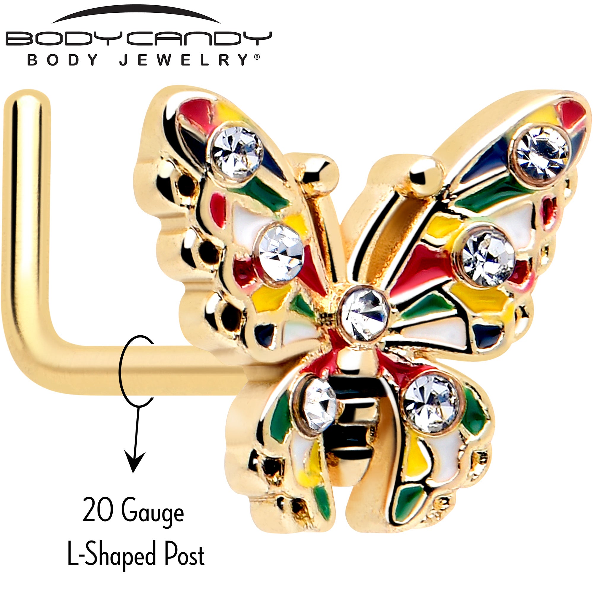 L shape gold tone butterfly nose jewelry