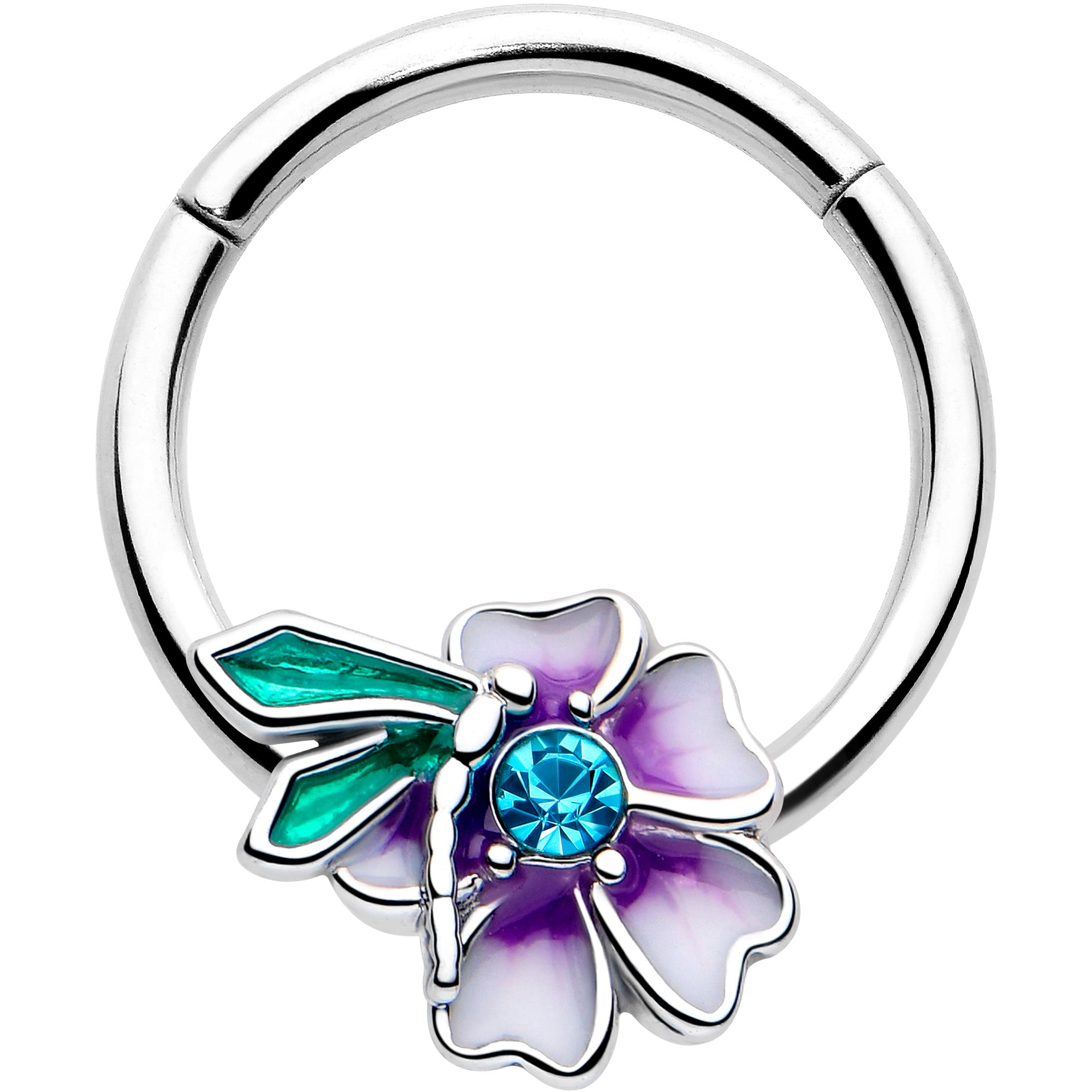 16 gauge blue gem faerie flower hinged segment ring