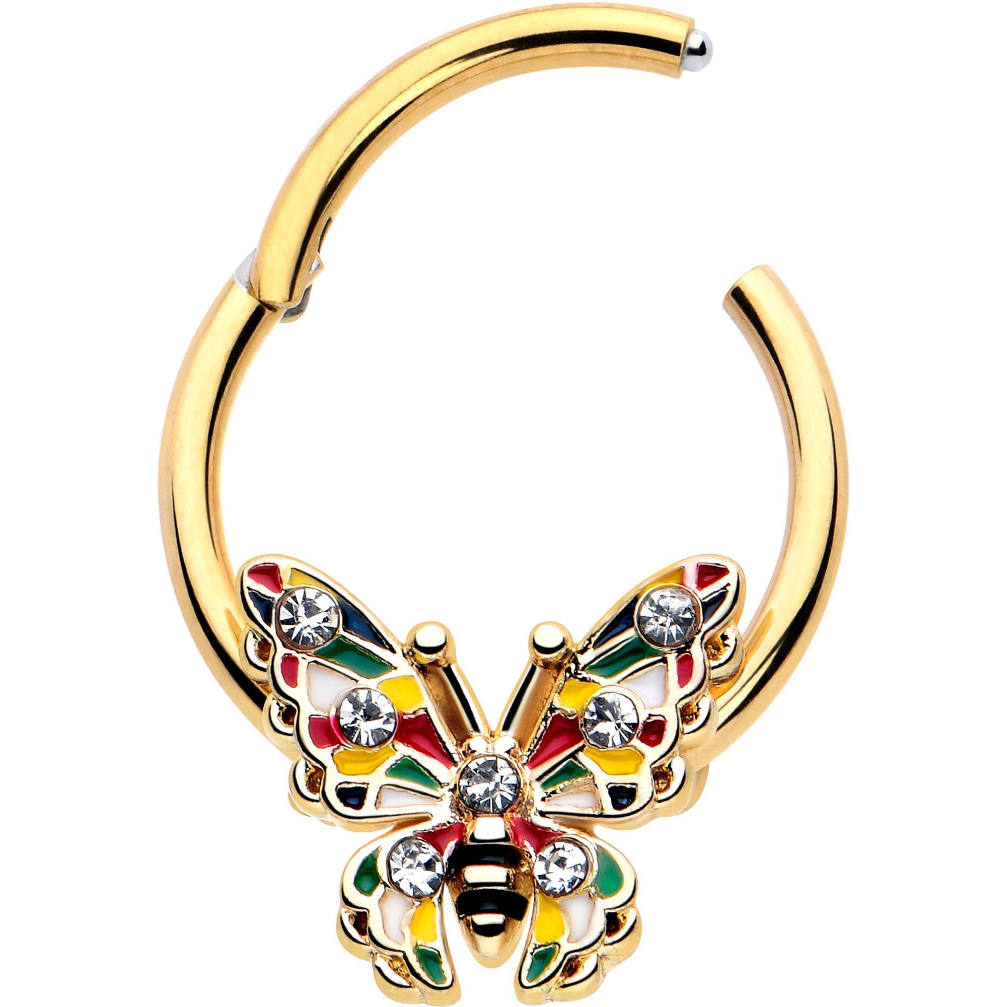 Gold tone hinged segment ring 16 gauge butterfly design