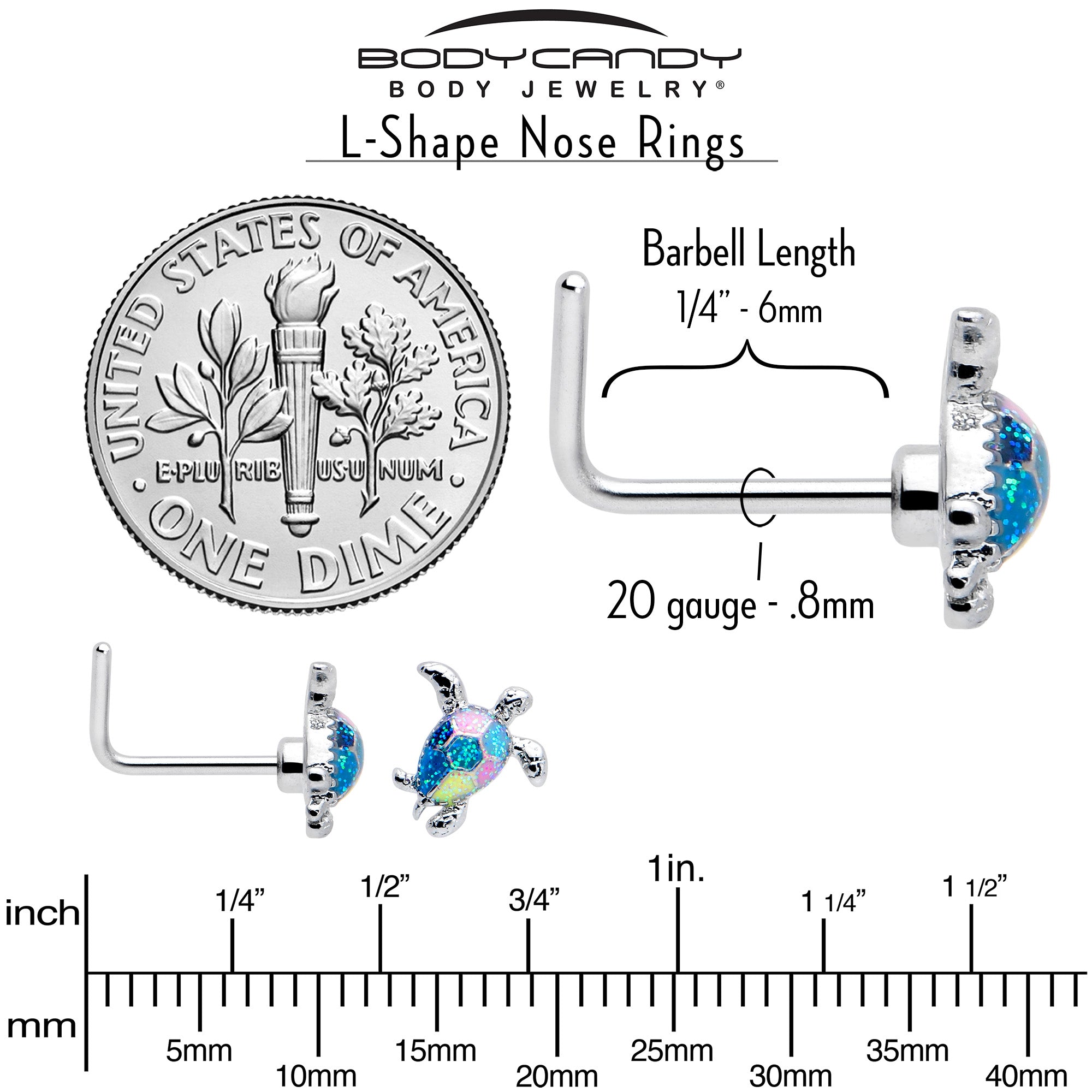 20 gauge glitter turtle L shape nose ring for stylish piercings