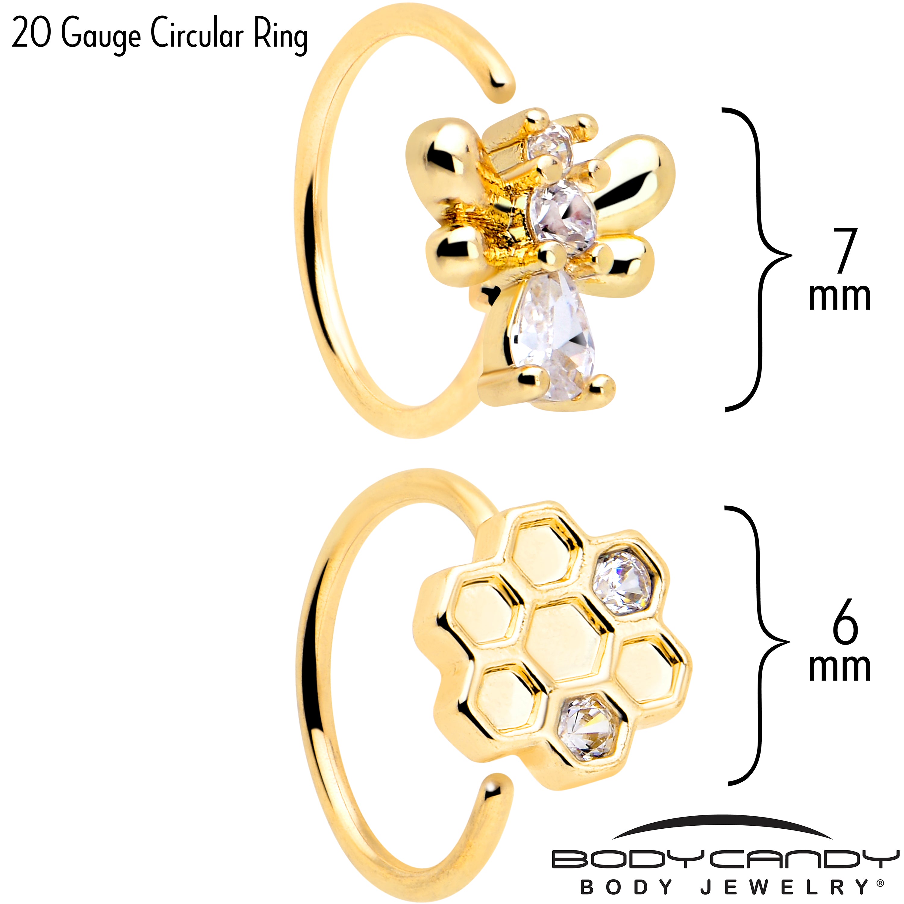 Set of 2 clear CZ gem nose hoops in gold tone