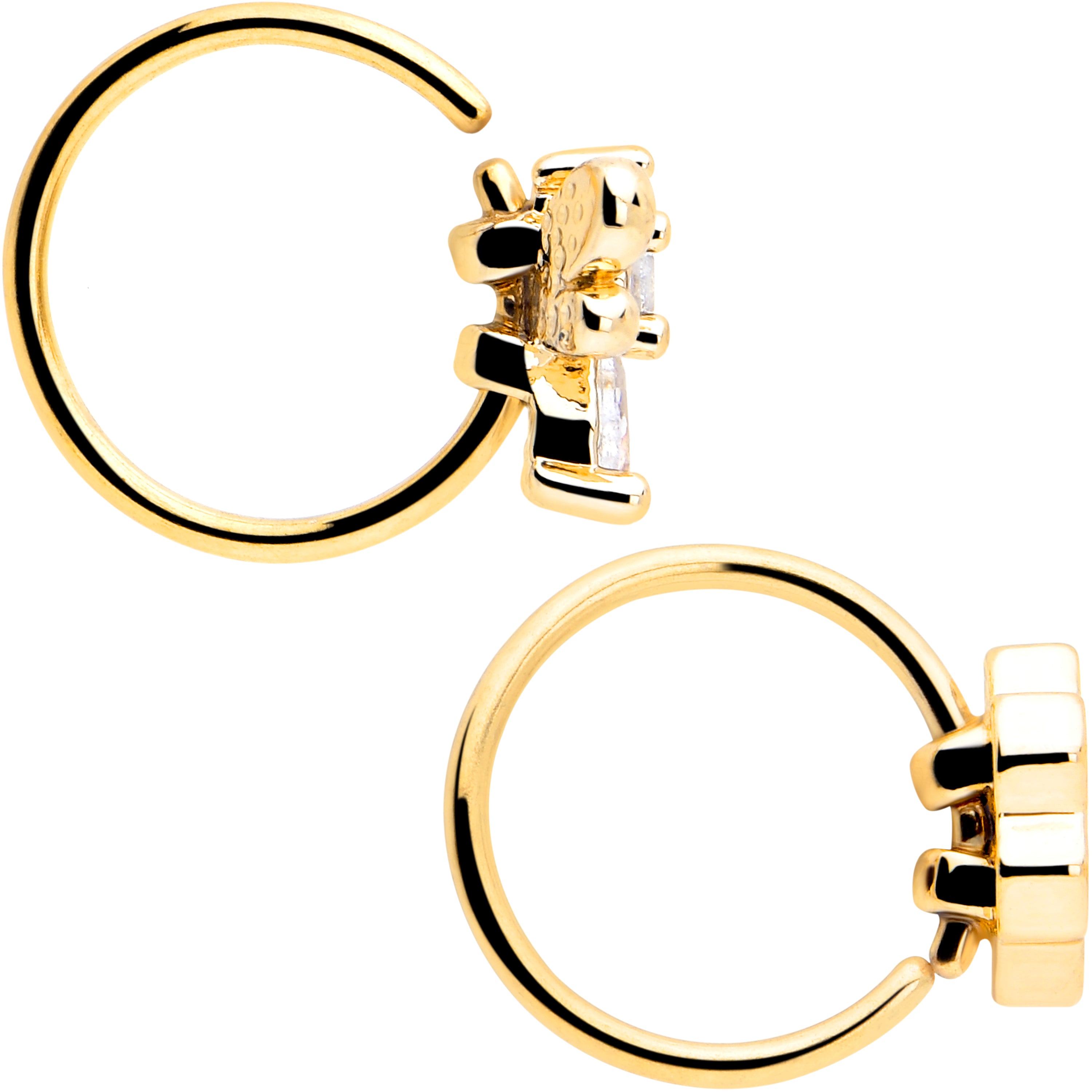 20 gauge nose hoop set with clear gemstone detail