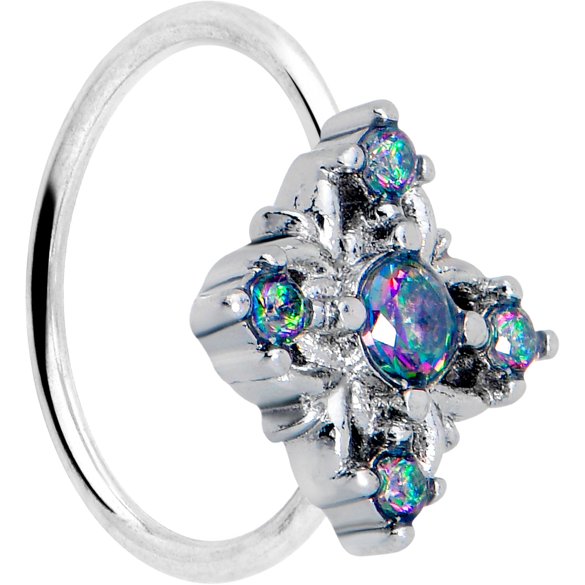 20 Gauge 5/16 Vitrail CZ Gem Cross Nose Hoop