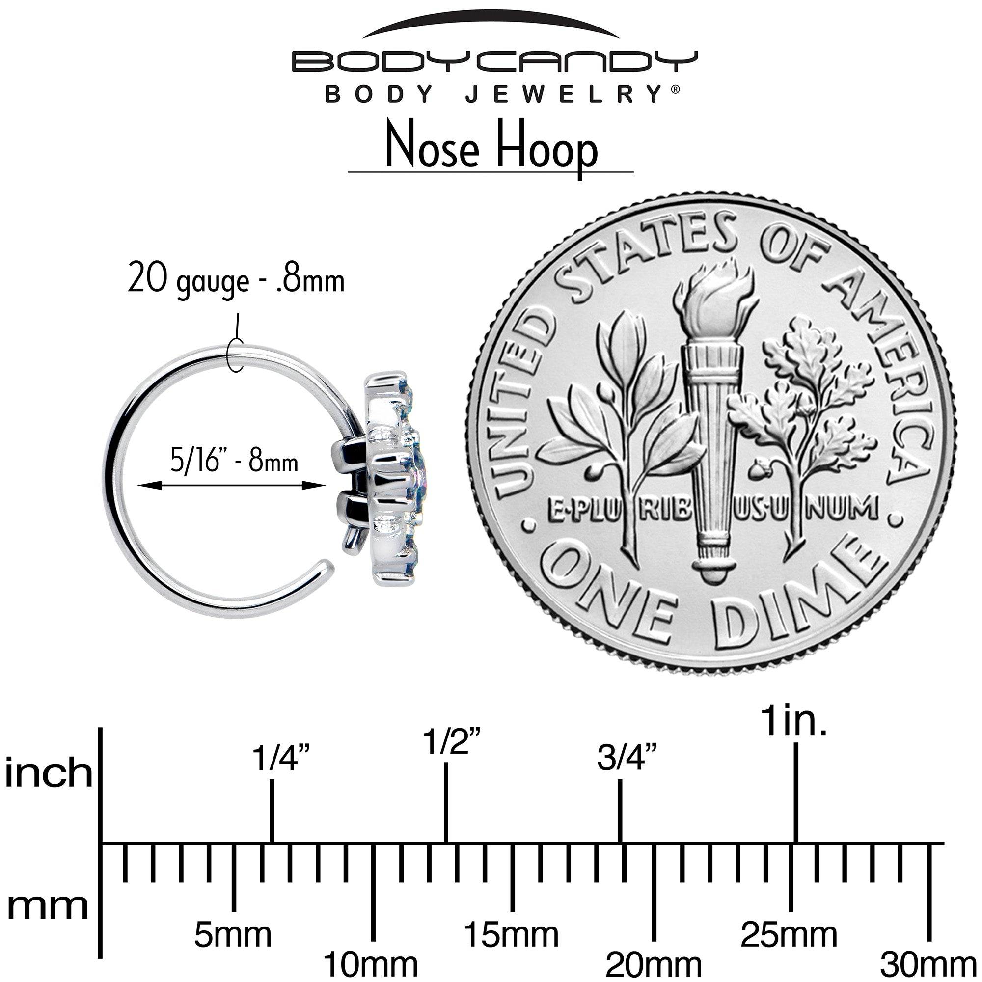 20 Gauge Nose Hoop with Vitrail CZ Gem Cross