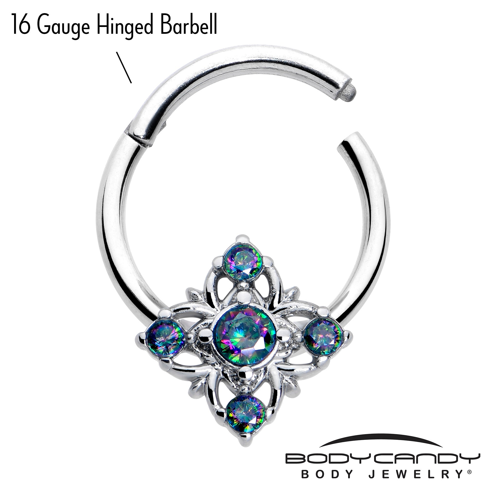 16 Gauge Cross Hinged Segment Ring with Vitrail CZ Gem