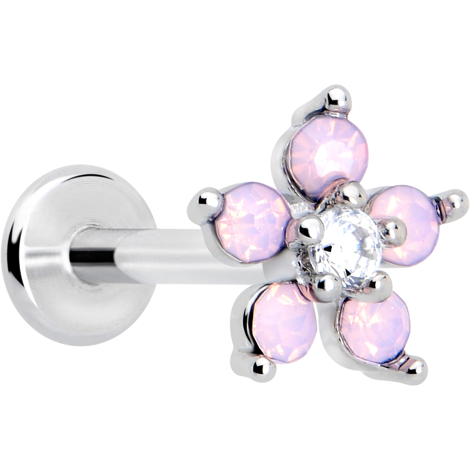 16 Gauge 5/16 Pink Faux Opal Flower Labret Tragus Jewelry