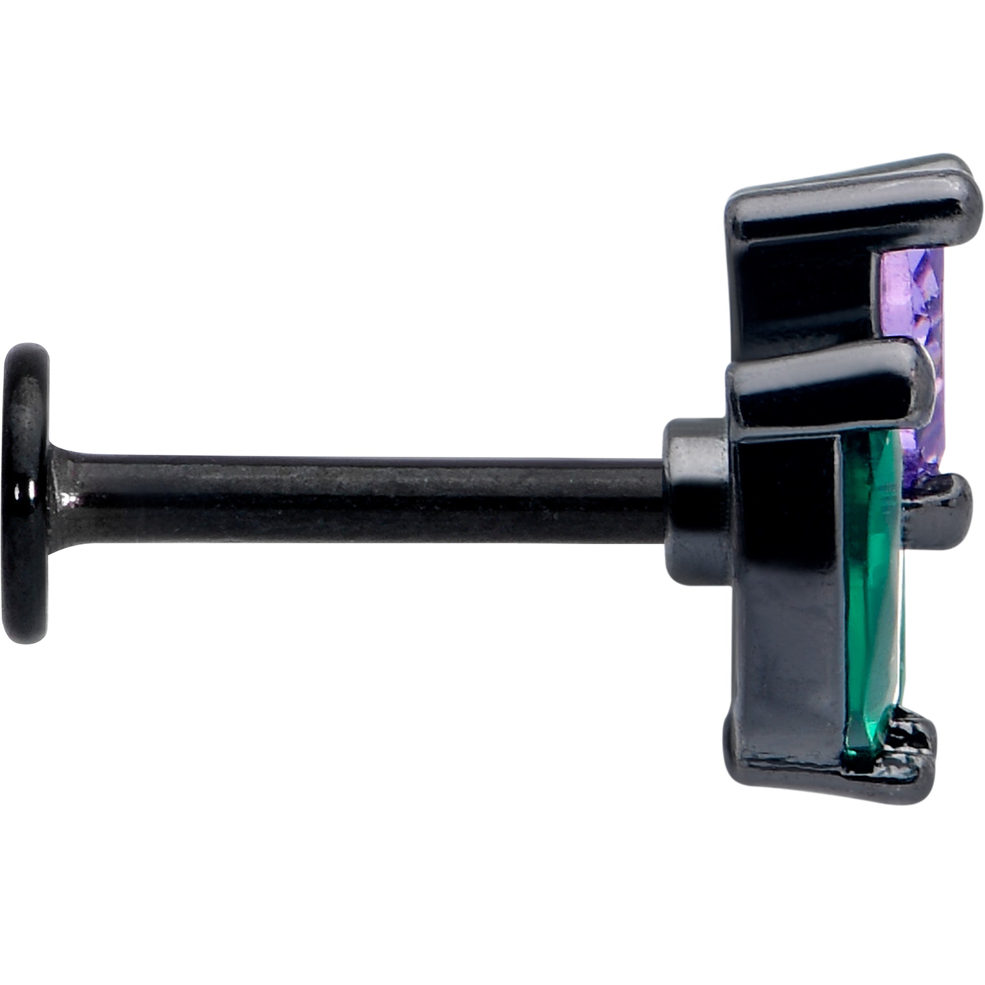 Stylish 16 Gauge Labret with Black Love Flower Design