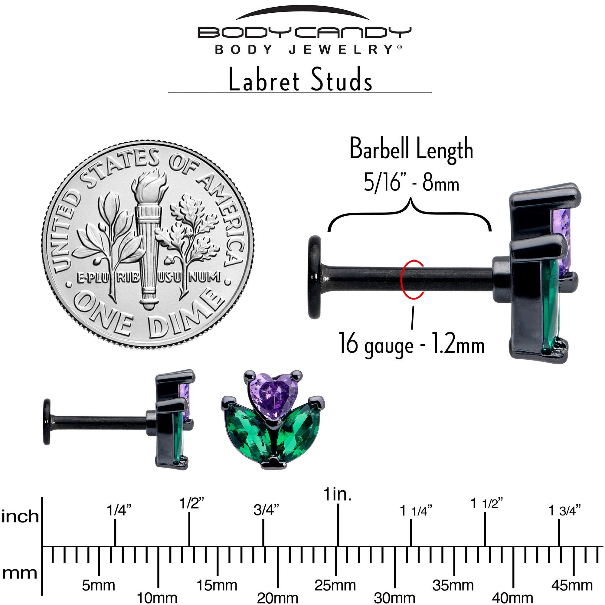 Trendy Monroe Labret with Purple and Green Crystals