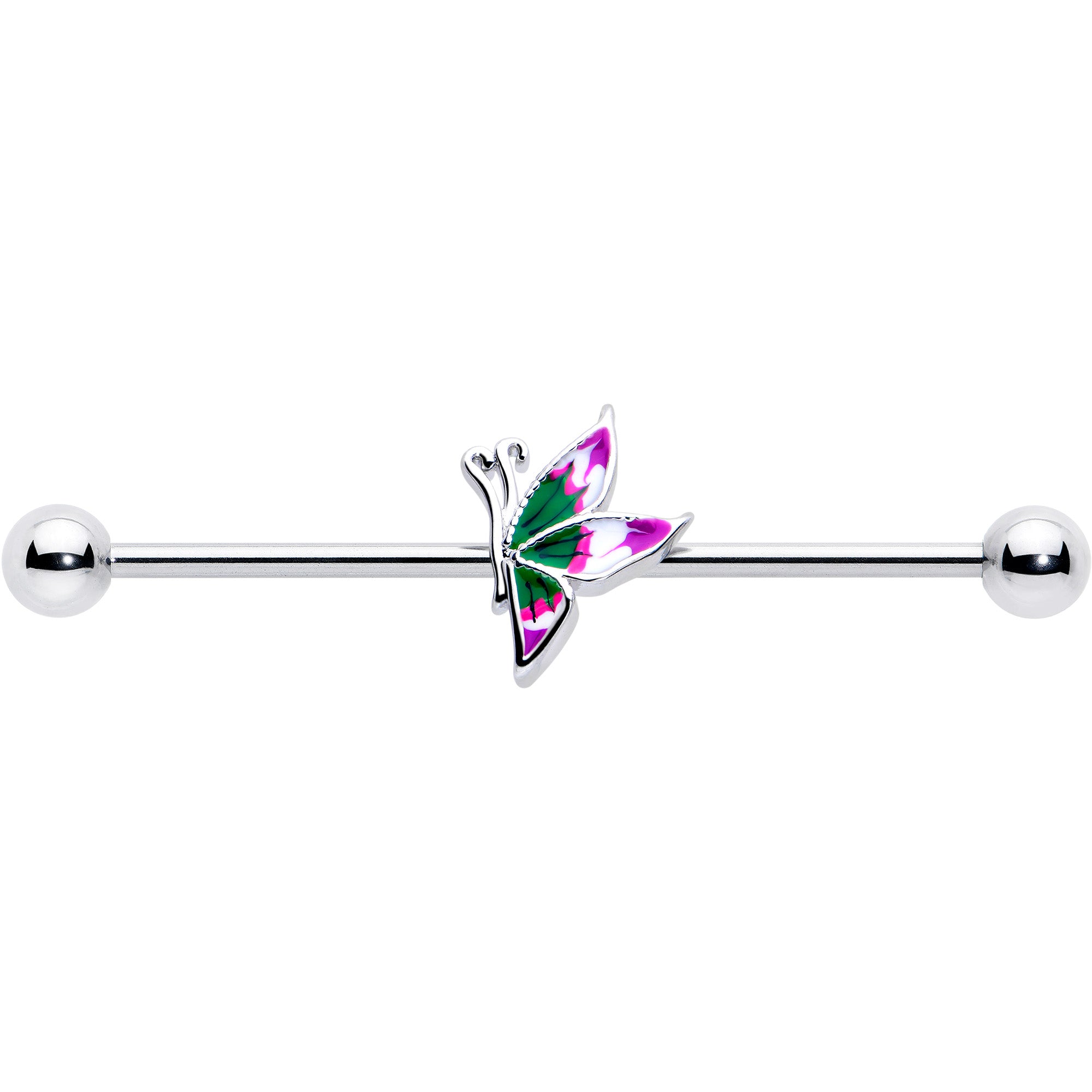 Stylish 14 gauge butterfly industrial barbell, 38mm