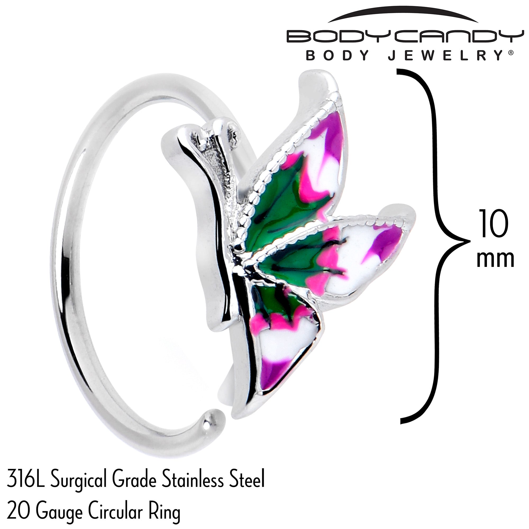 Stylish butterfly nose hoop 20 gauge 5/16"