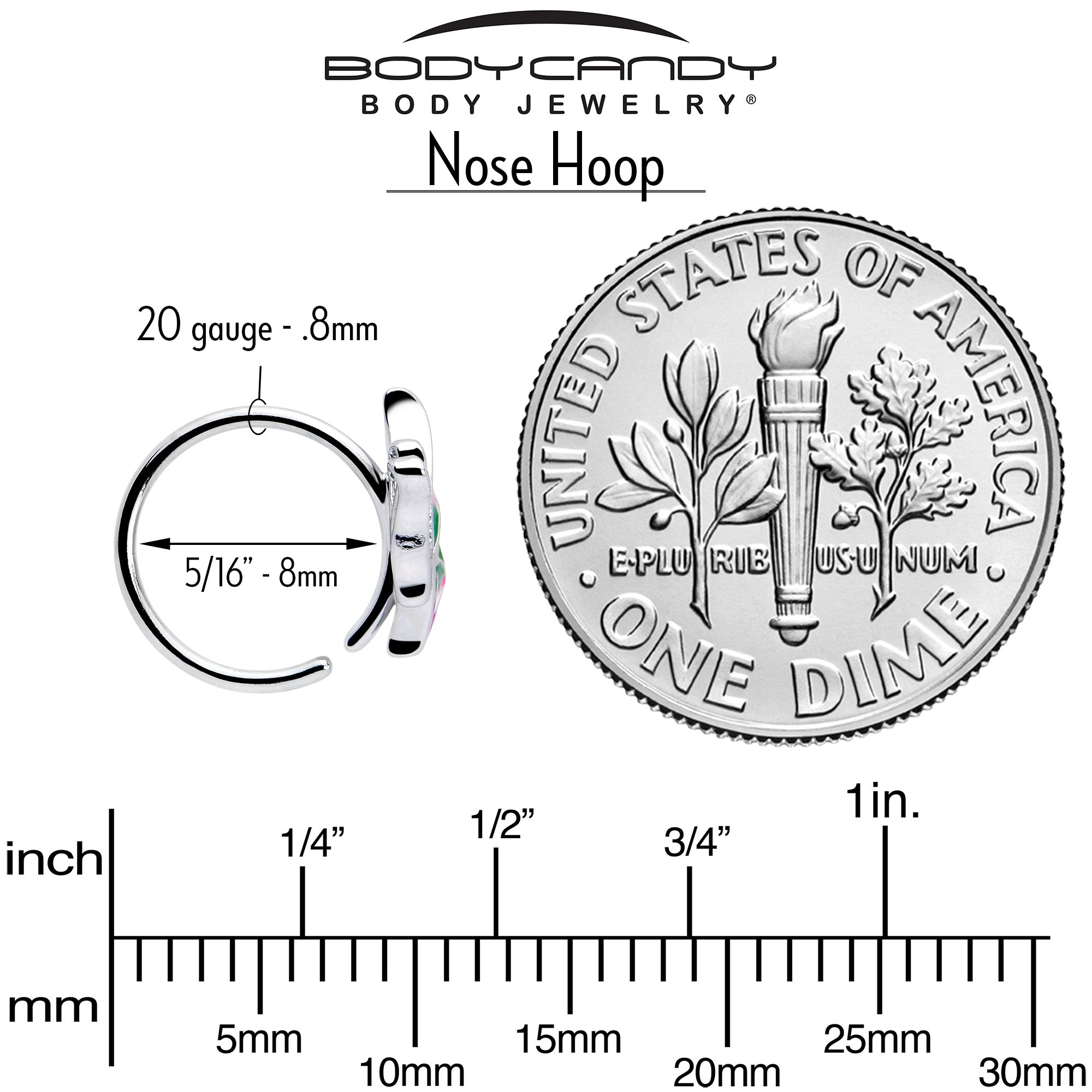 Elegant butterfly nose hoop 20 gauge size 5/16