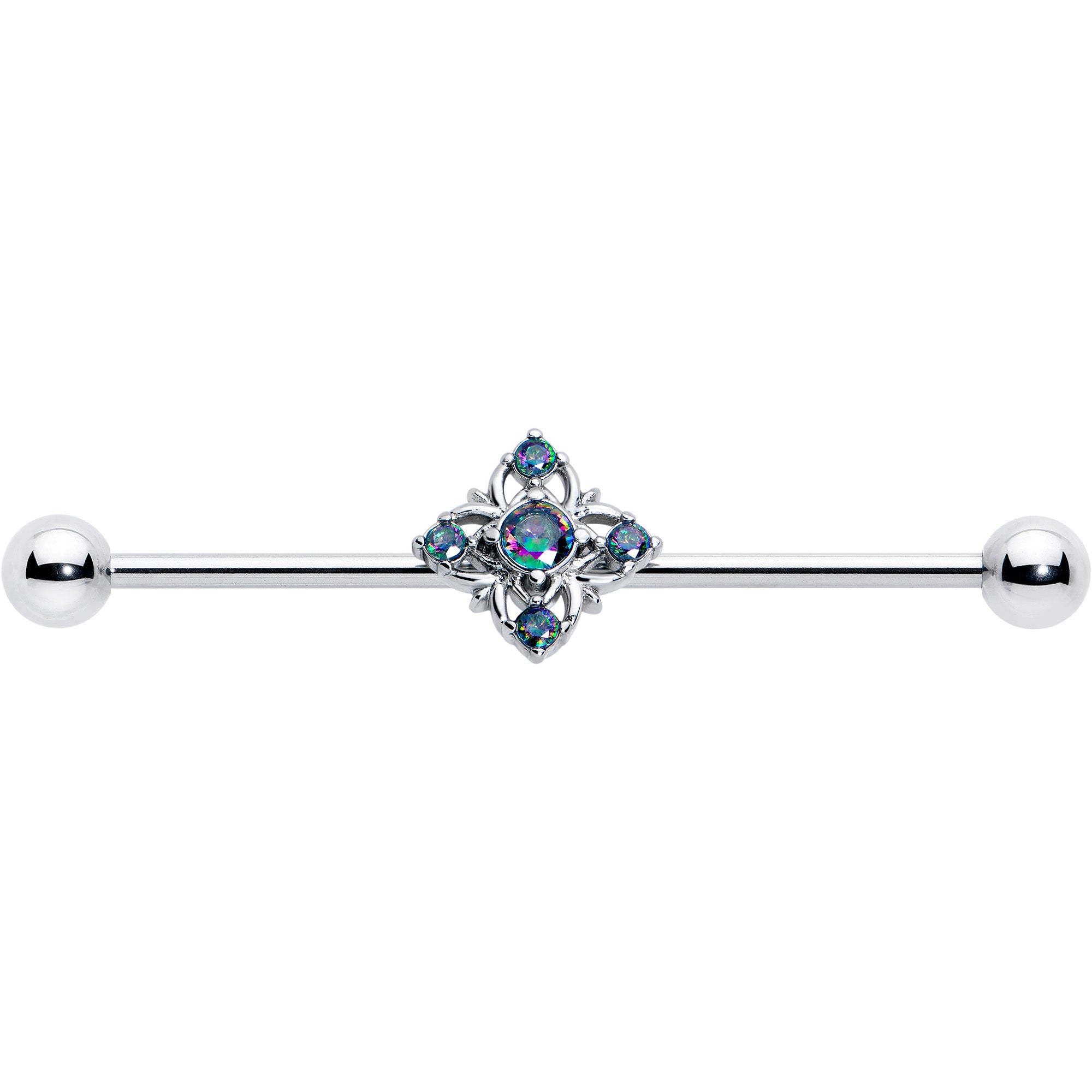 38mm Vitrail CZ Gem Cross Industrial Barbell Jewelry