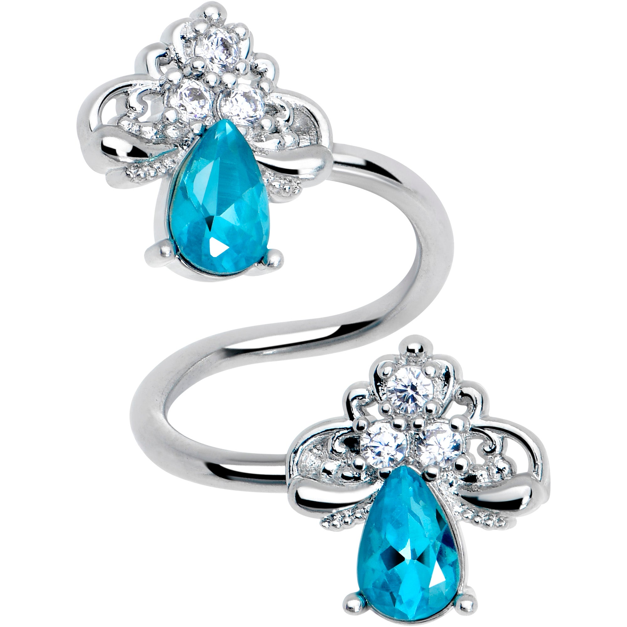 Clear Blue Gem Belly Ring