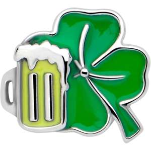 Green Shamrock Beer Barbell Tongue Piercing