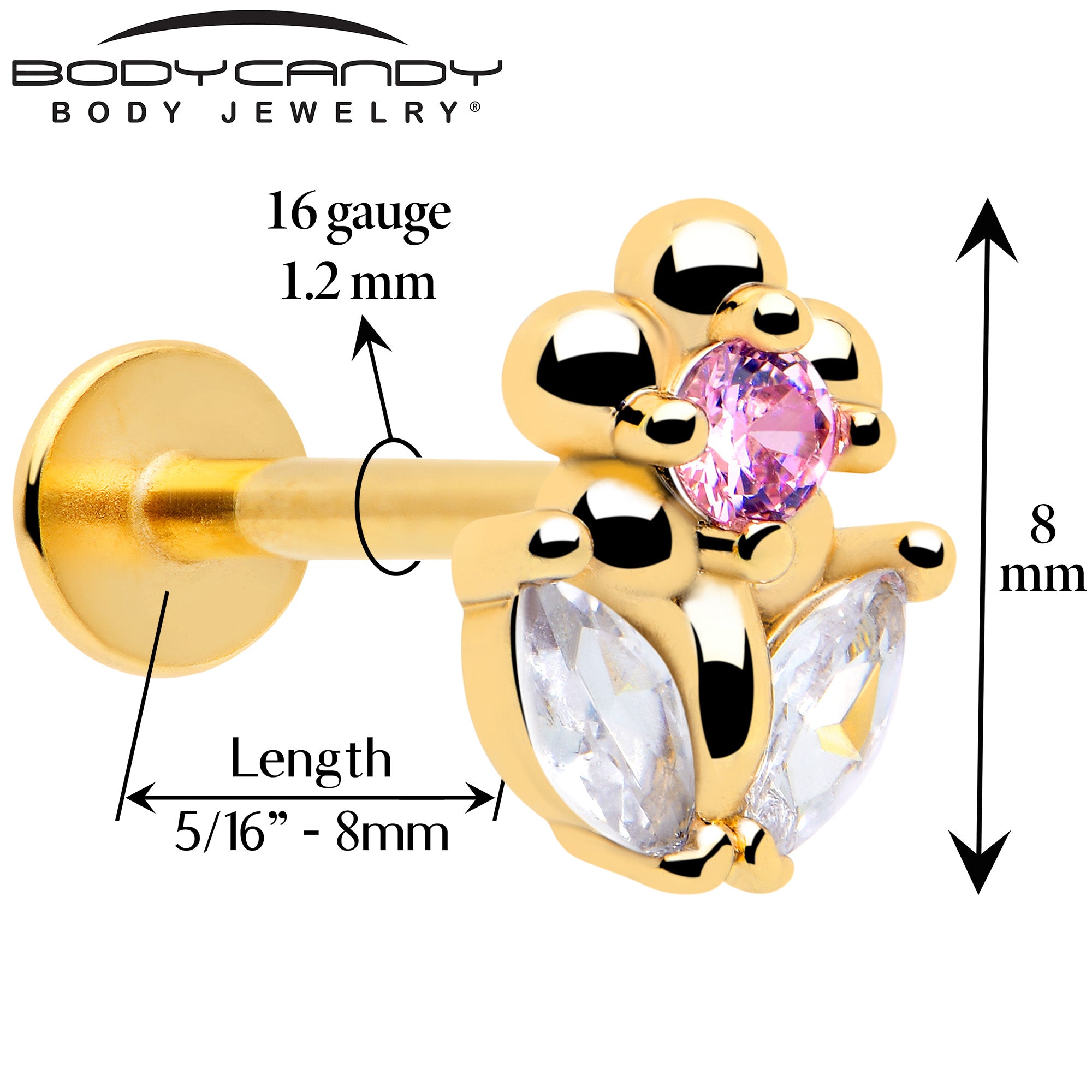 gold tone flower bead monroe piercing pink cz