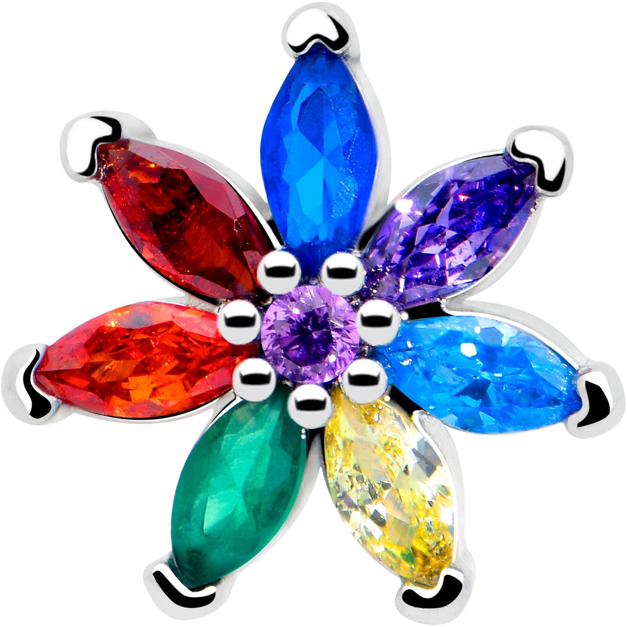 16 gauge rainbow flower tragus labret stud