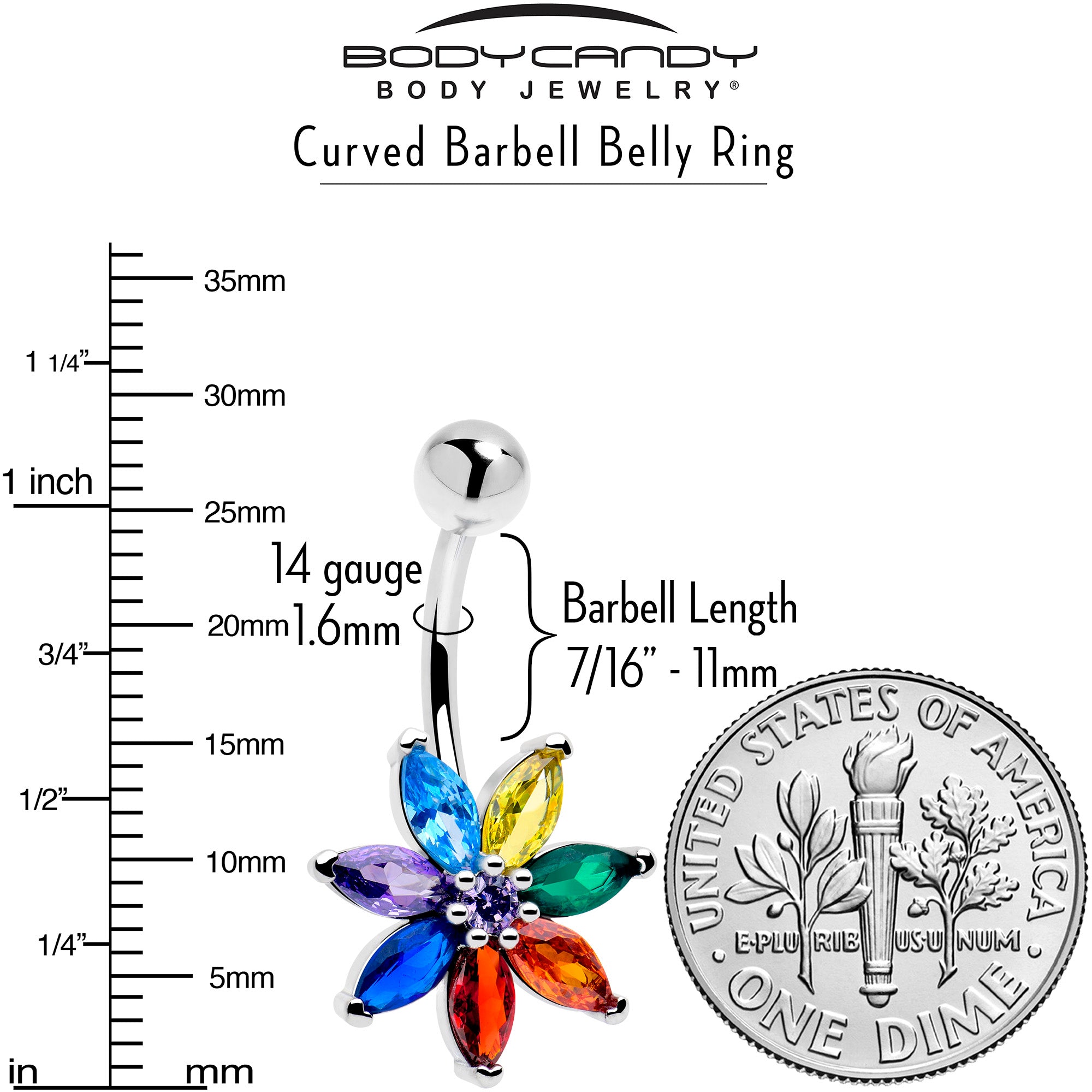 colorful cz flower navel ring body jewelry