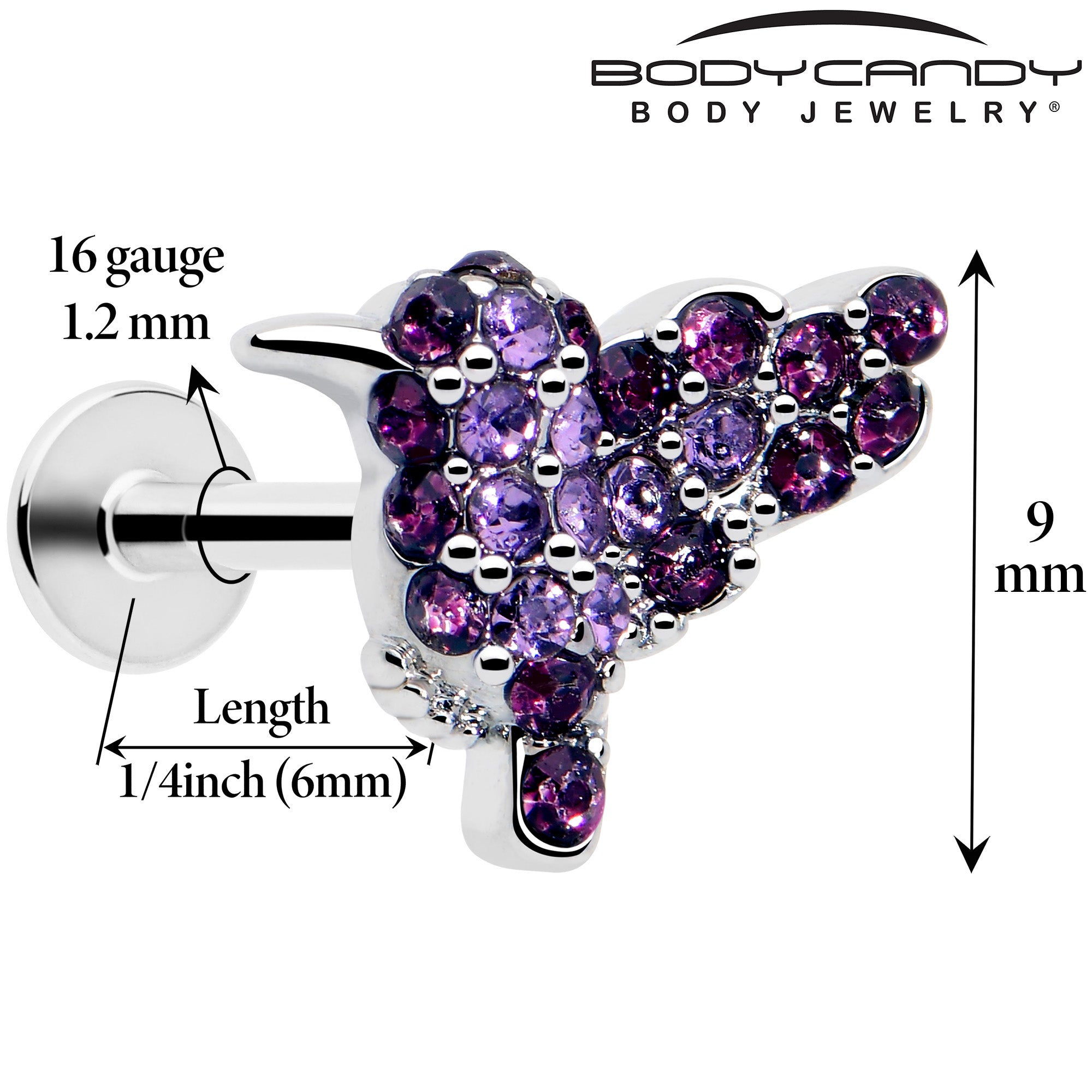purple gem hummingbird flat back cartilage piercing