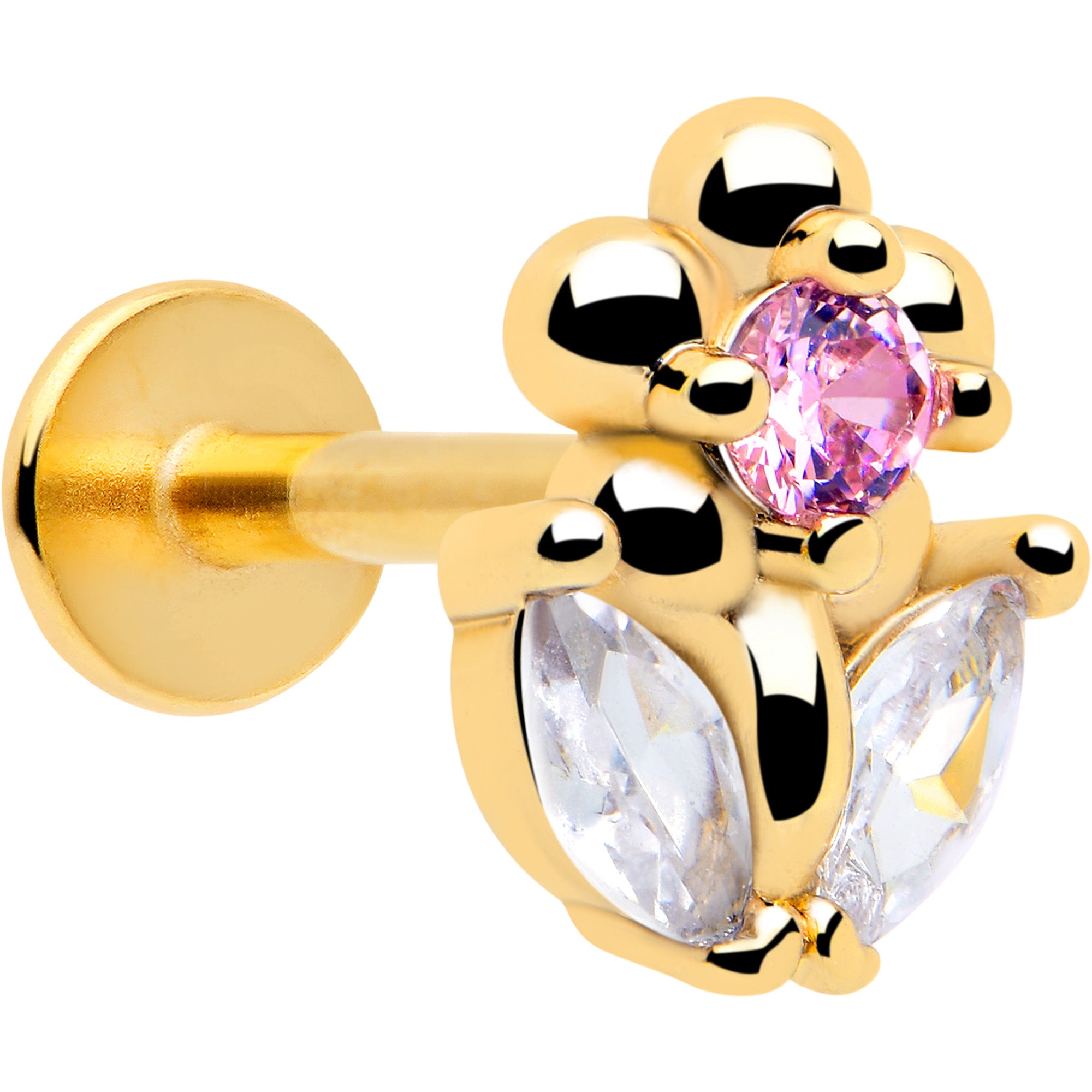 16g pink clear cz flower cartilage labret