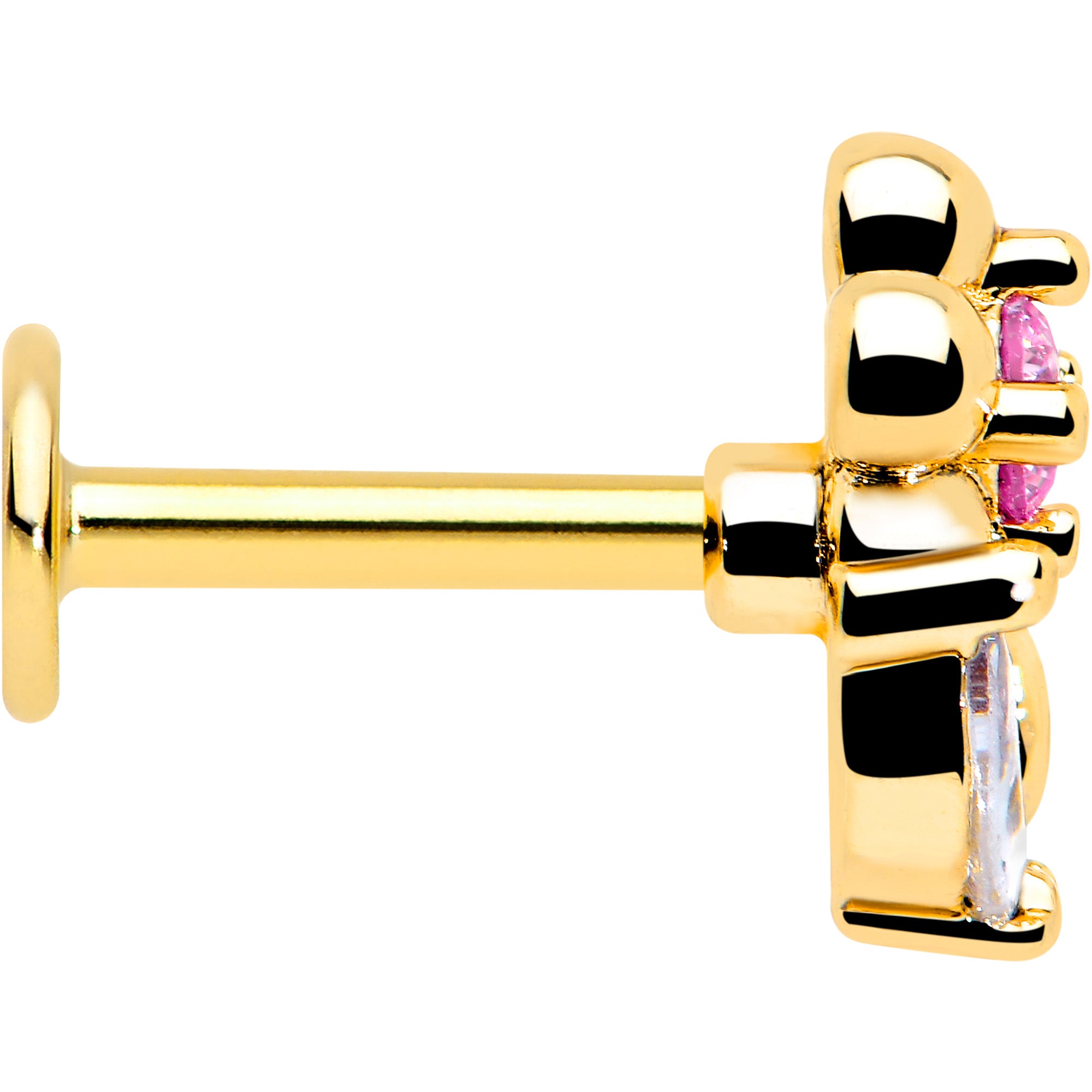 pink cz gem flower labret jewelry