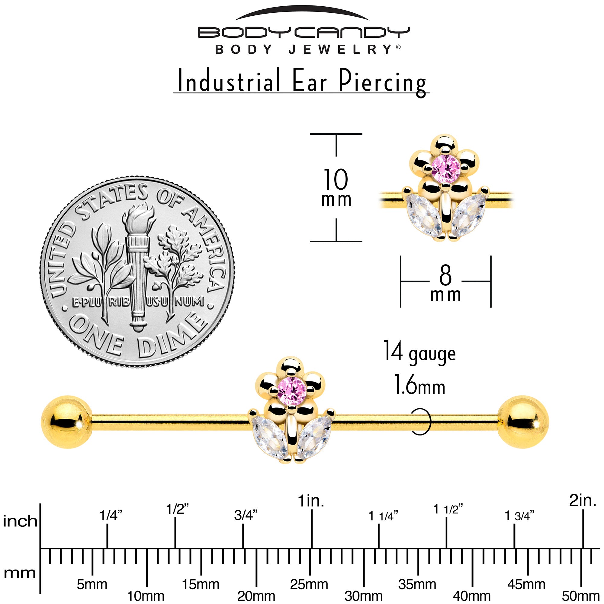gold tone flower bead industrial ear piercing
