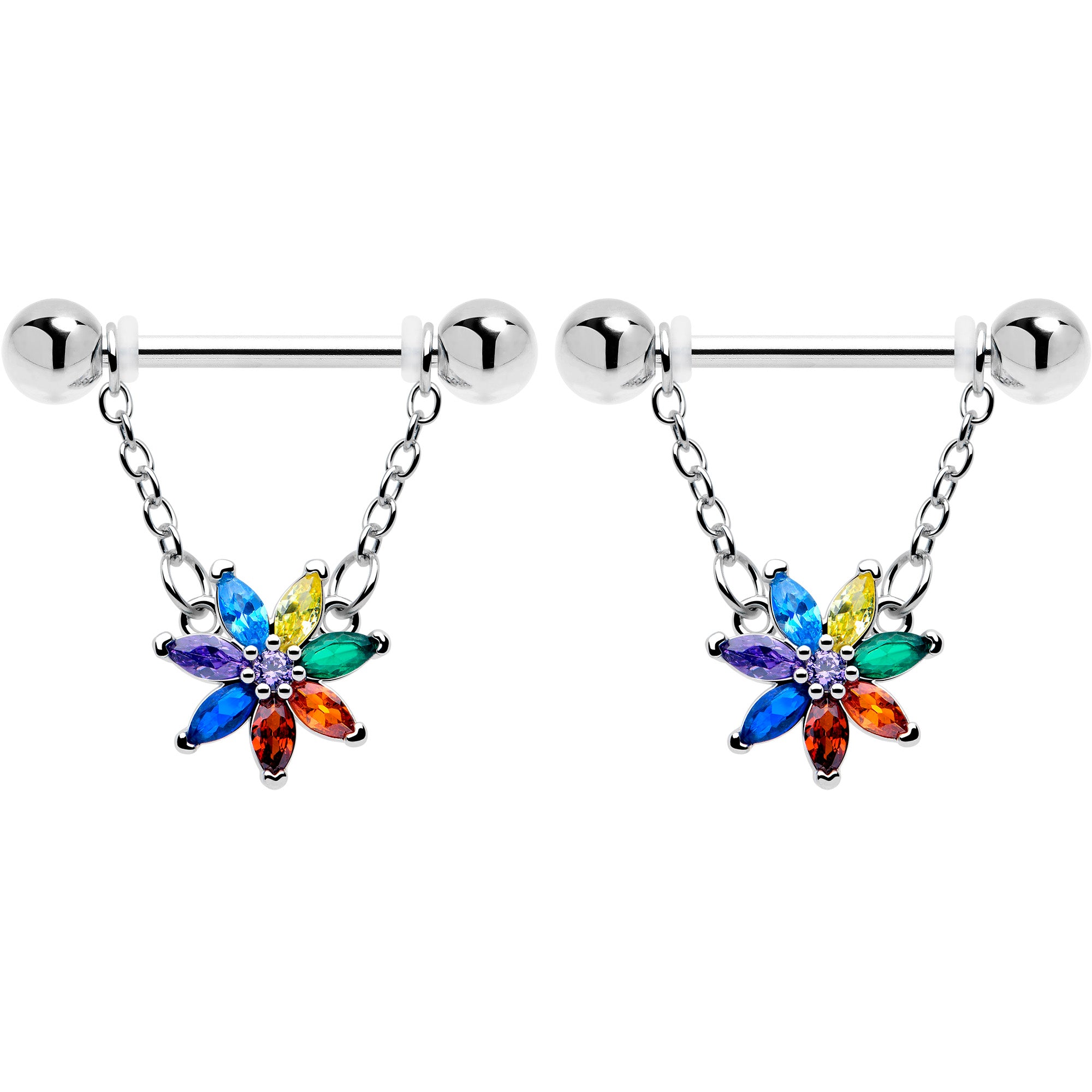 red blue cz gem floral nipple piercing jewelry