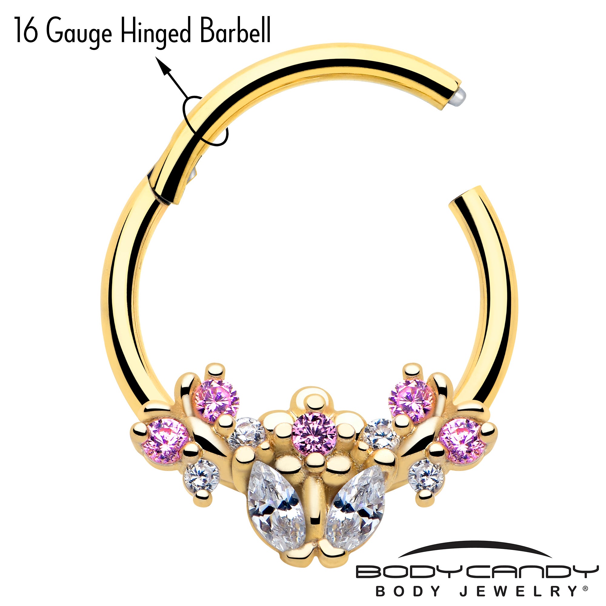 pink cubic zirconia bead flower septum ring