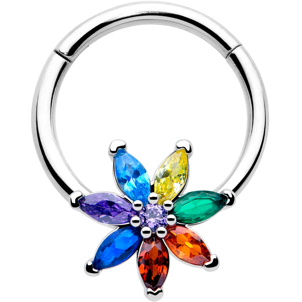 16g rainbow flower hinged segment ring