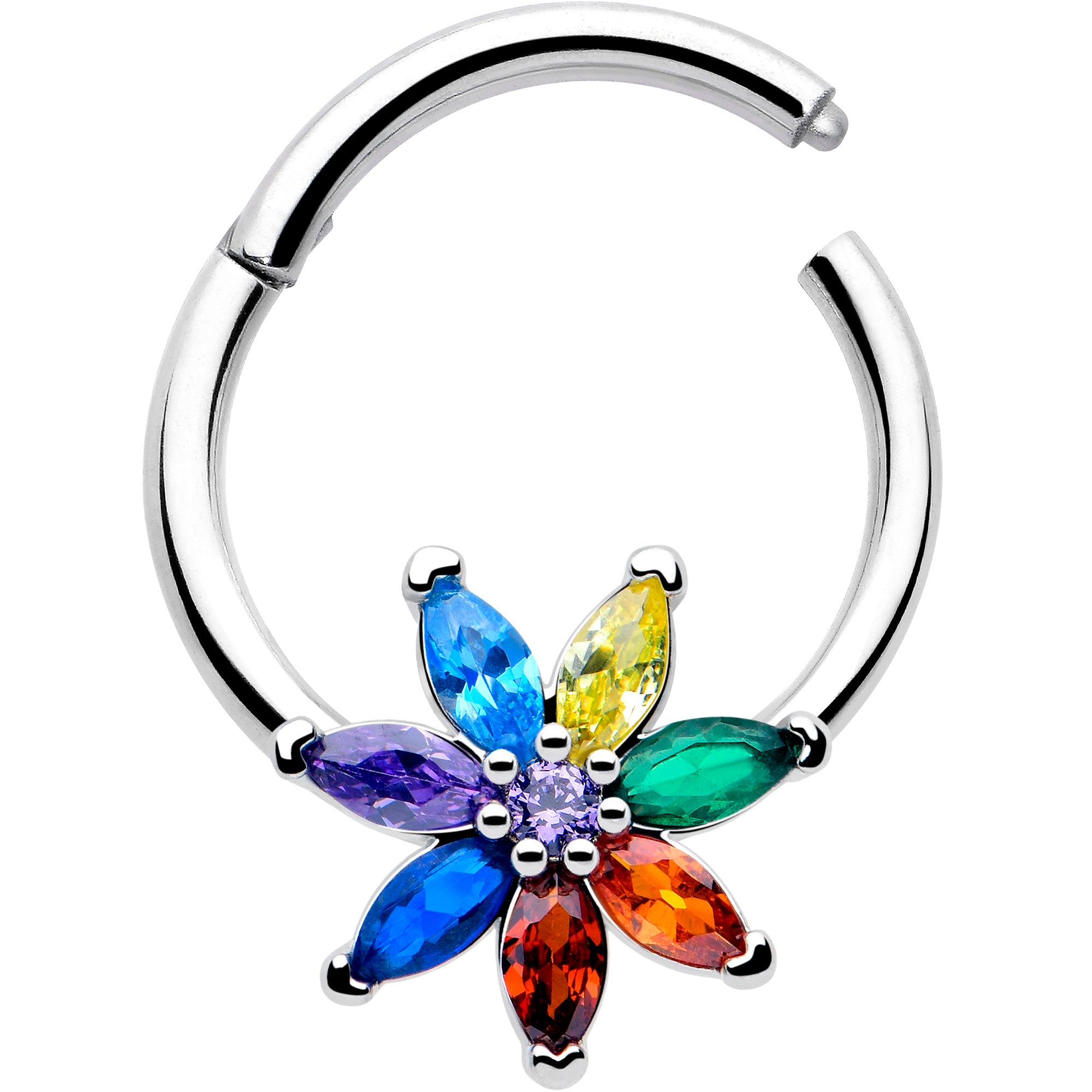 red blue cz gem flower septum ring