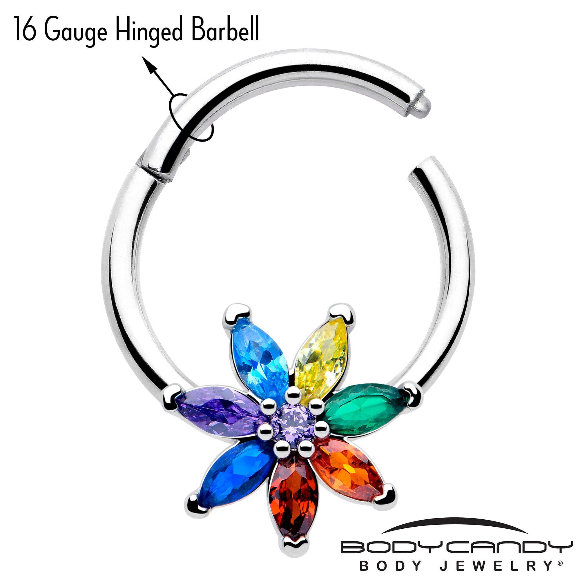 16 gauge colorful cz flower nose ring