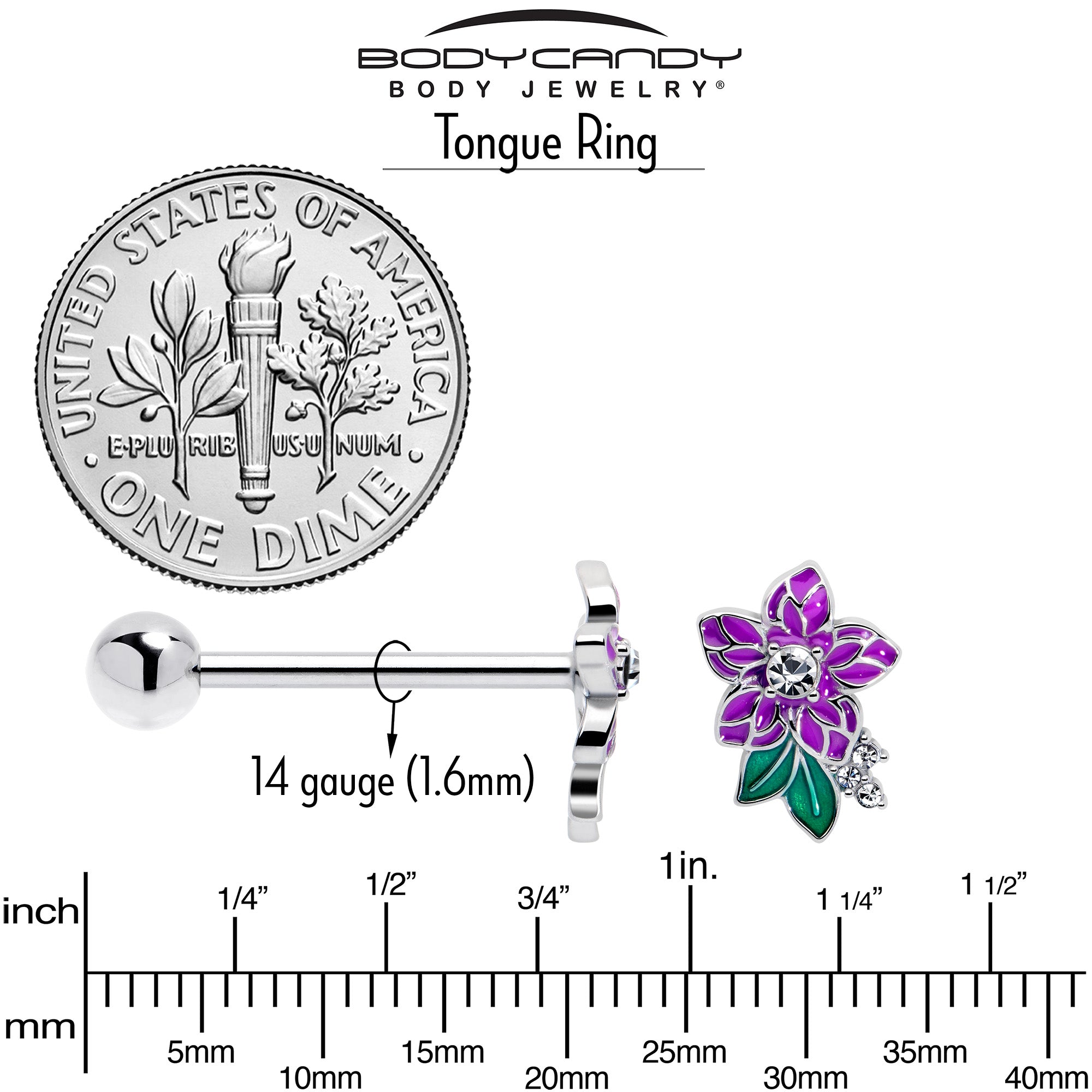 purple paradise flower barbell tongue ring
