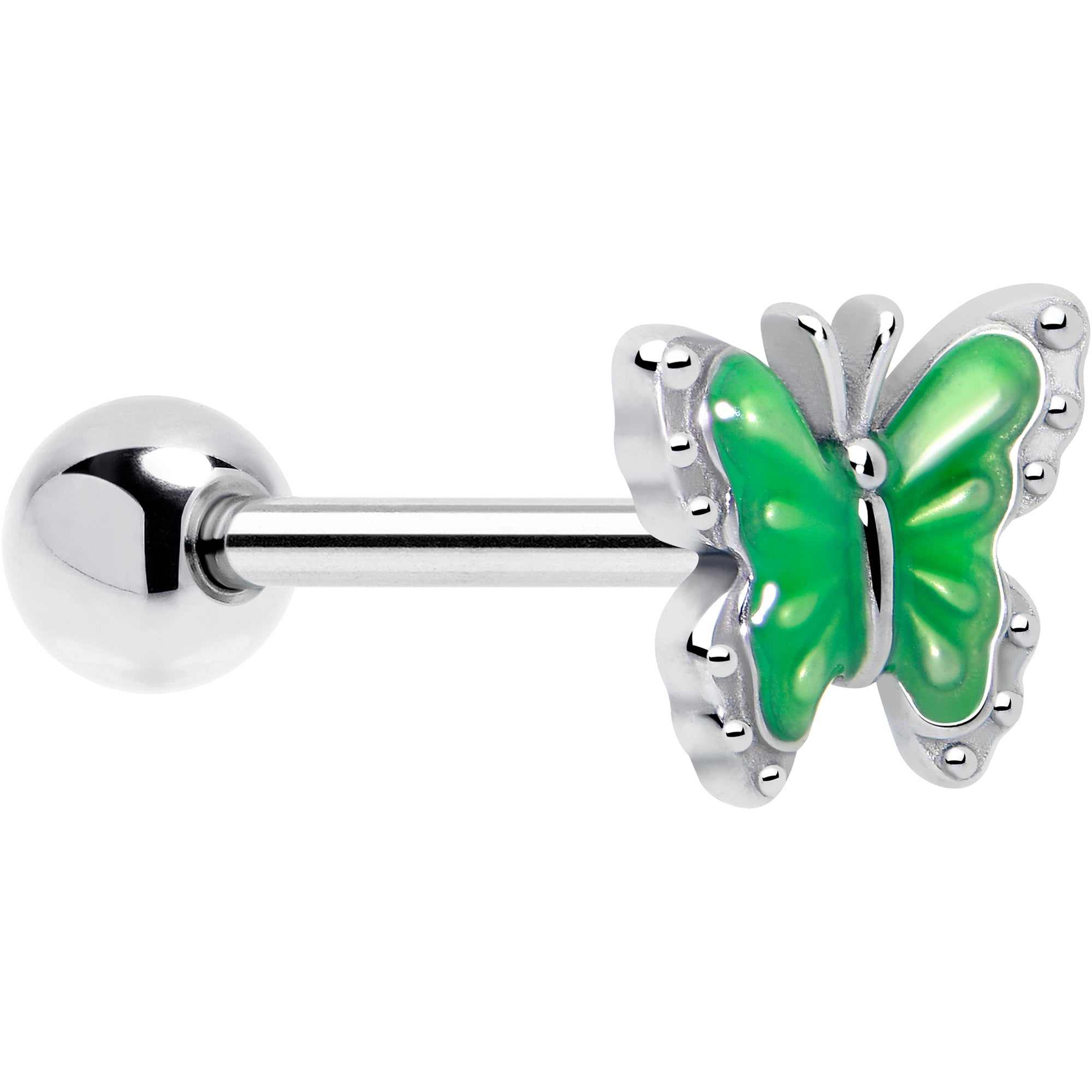 green splash butterfly tongue ring