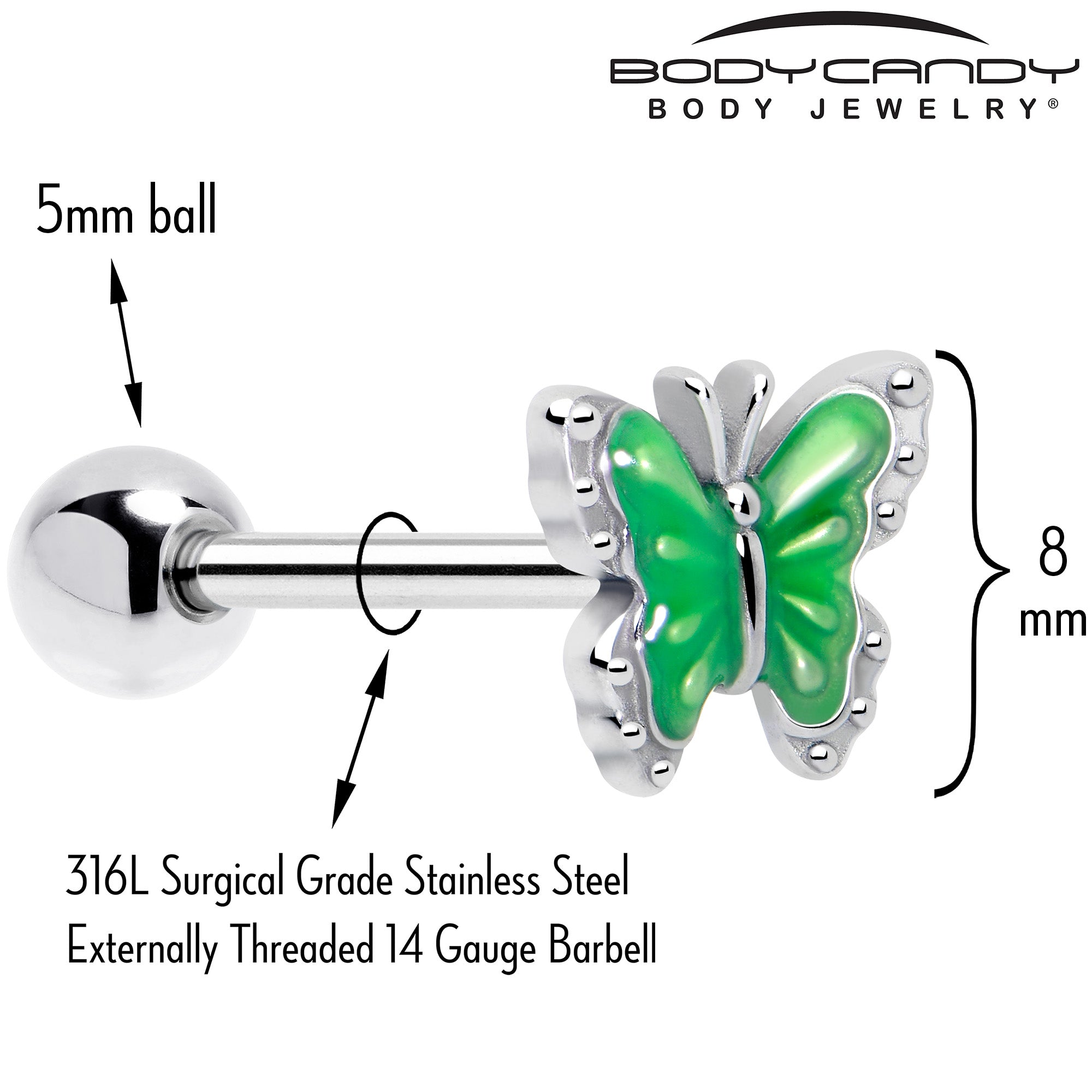 green butterfly tongue piercing jewelry