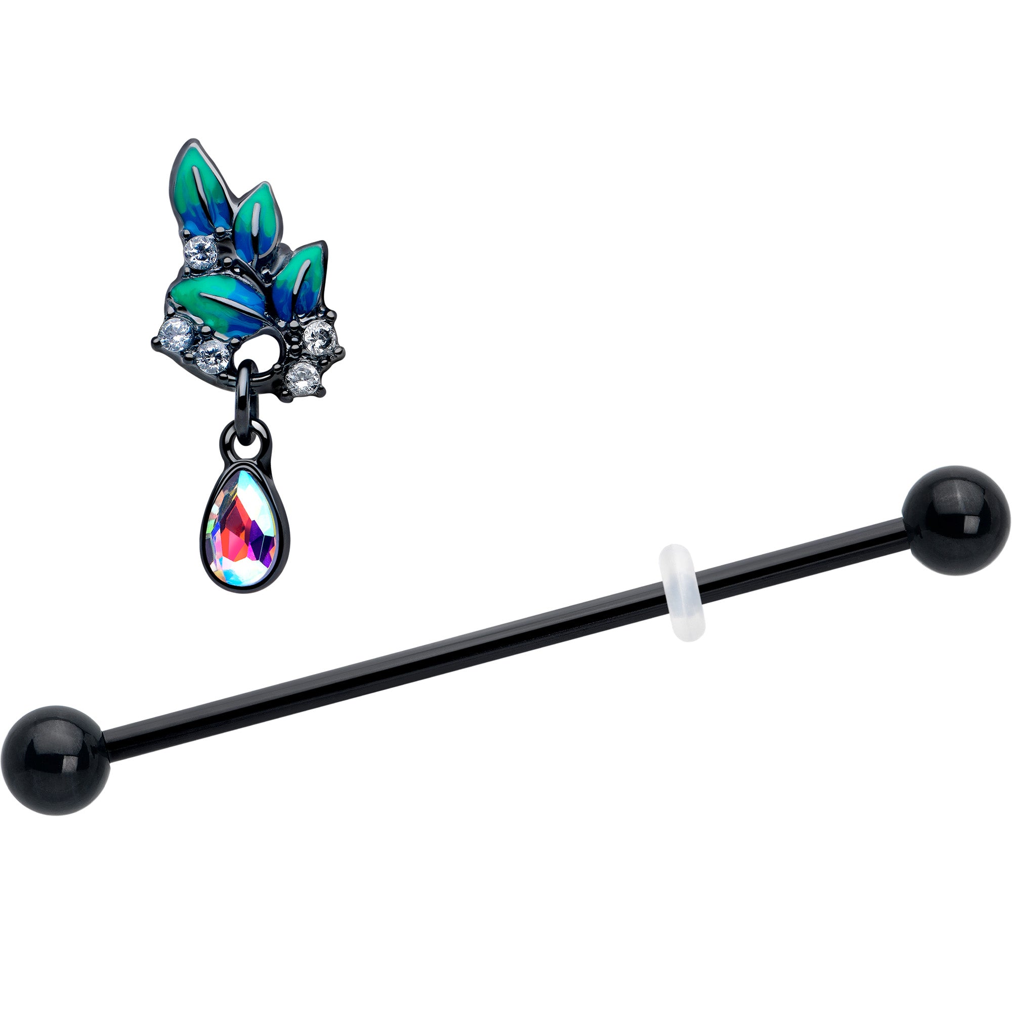 black lush leaves dangle industrial barbell 38mm
