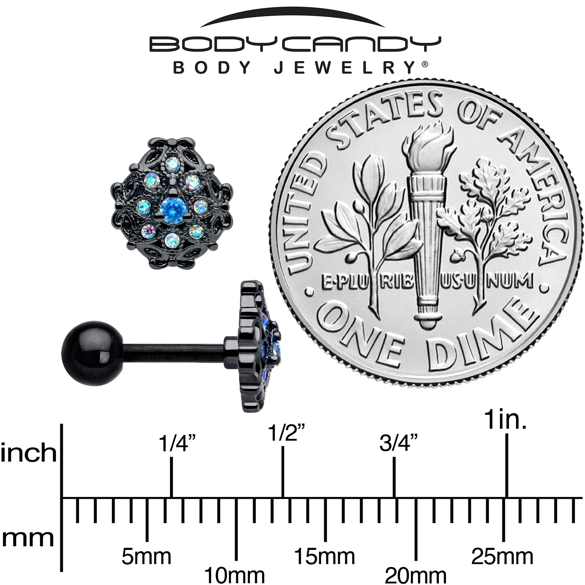 black night blossom tragus ear piercing