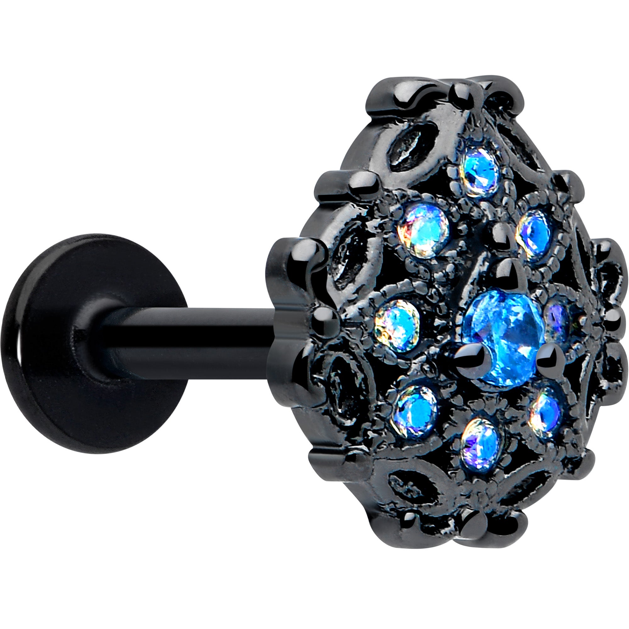 16g blue gem black night blossom labret