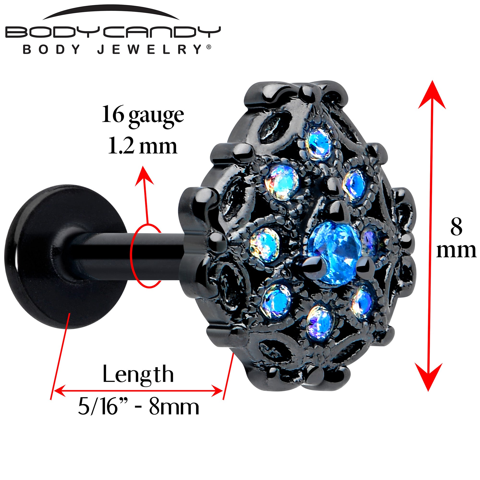 blue gem black flower labret monroe piercing