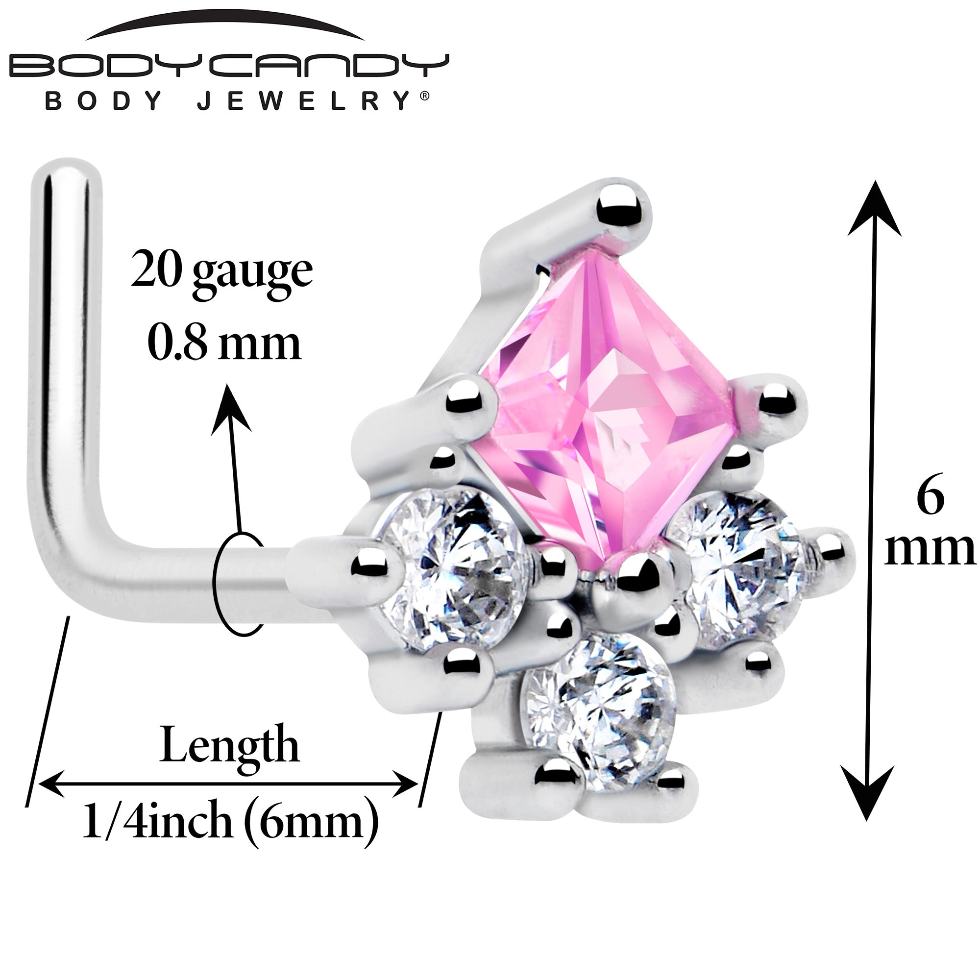 20 gauge pink cubic zirconia nose stud