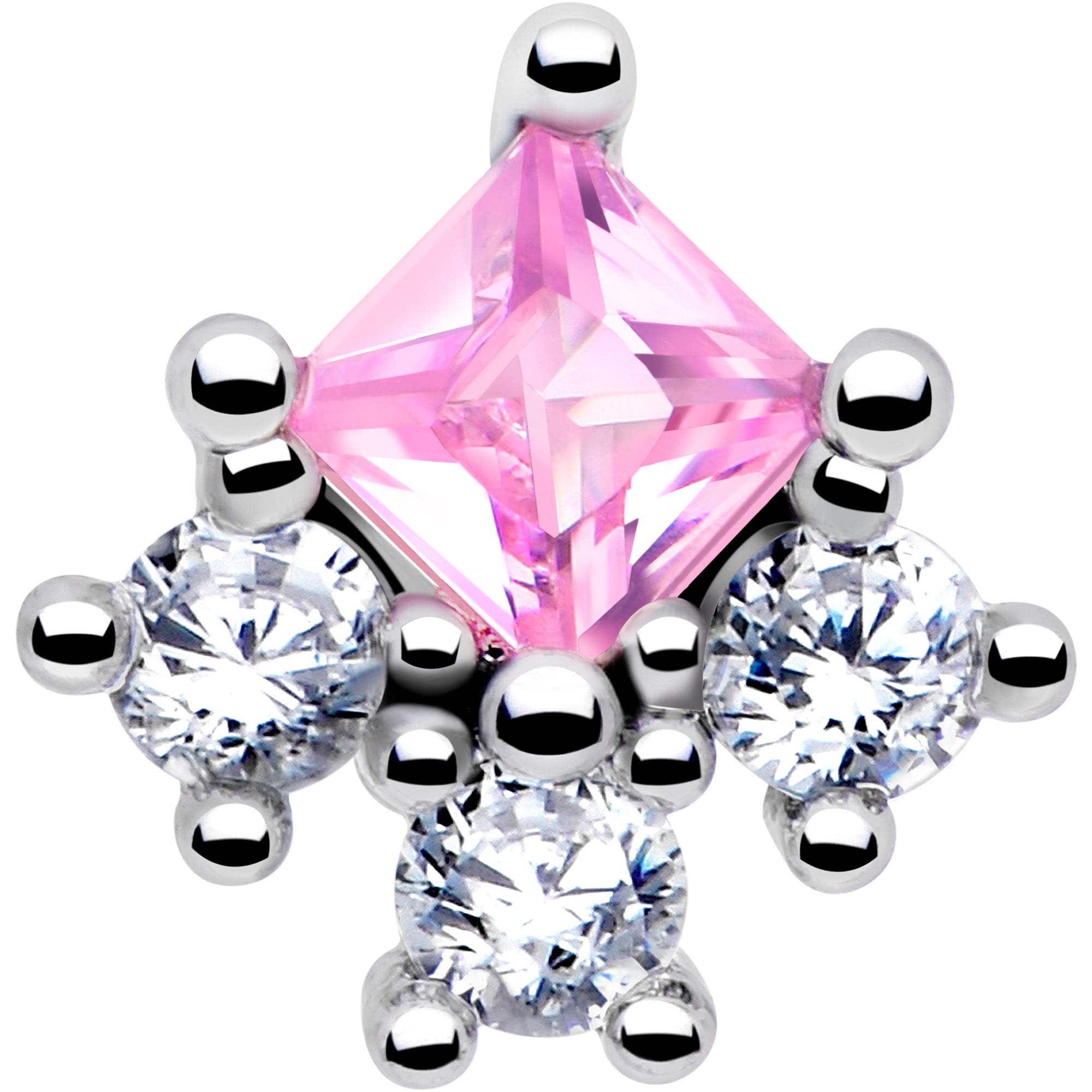 Rhombus shaped pink CZ L bend nose piercing