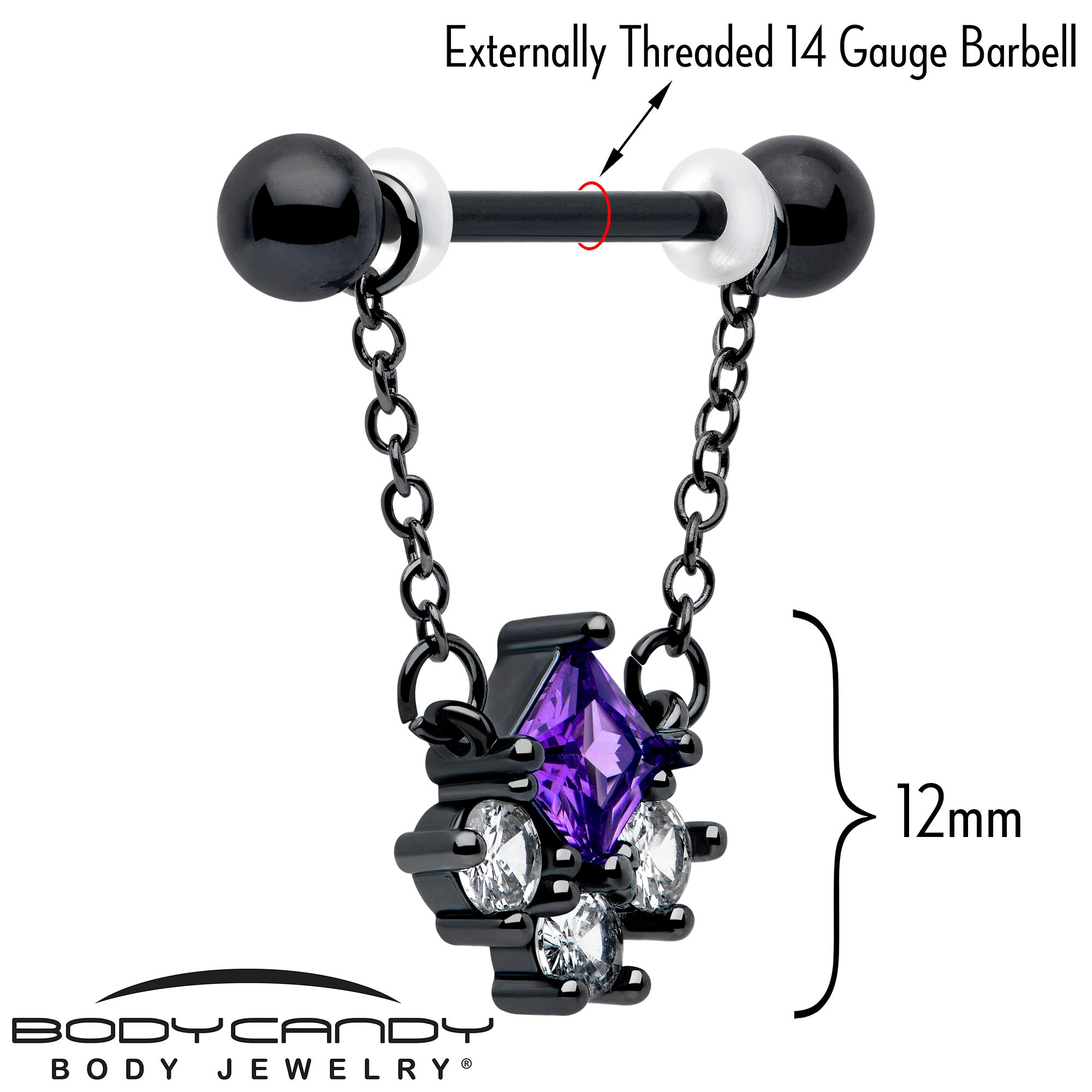 gothic purple cz chain nipple piercing jewelry set