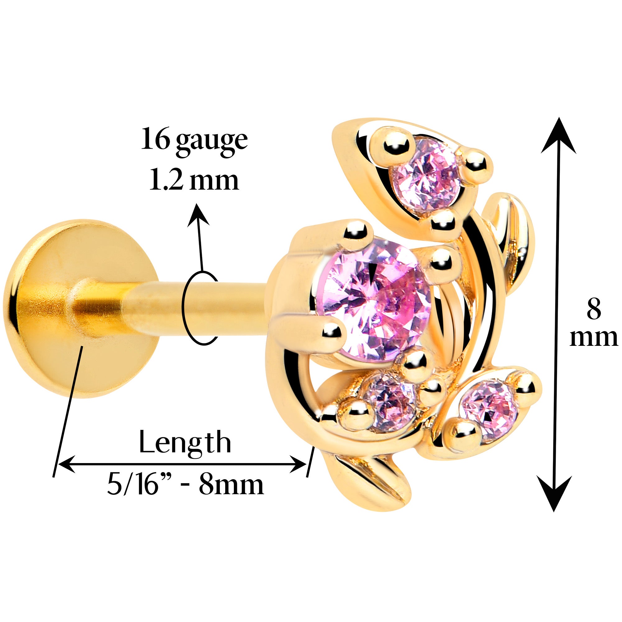 16G gold tone vine monroe lip piercing