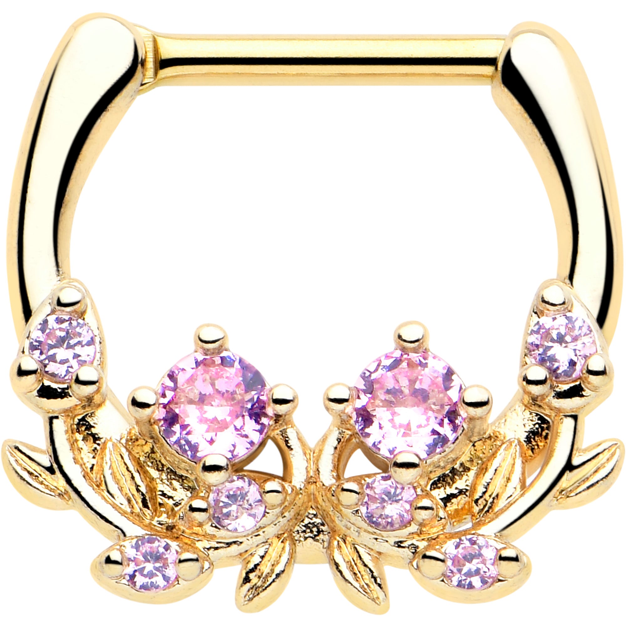 pink gem floral cartilage clicker earring gold tone hoop jewelry