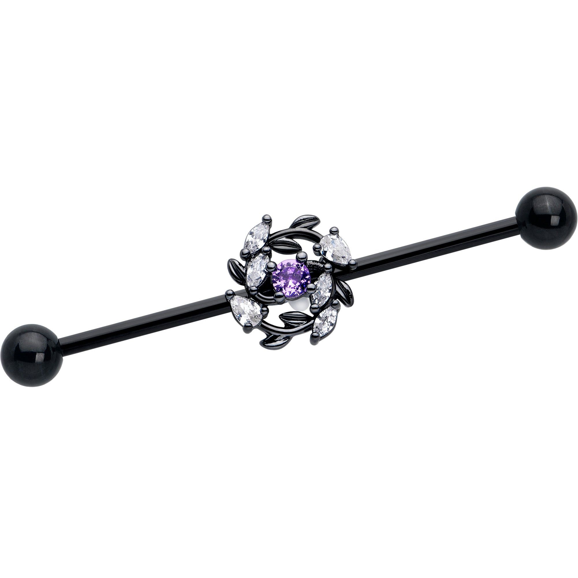 black purple jeweled vine industrial barbell
