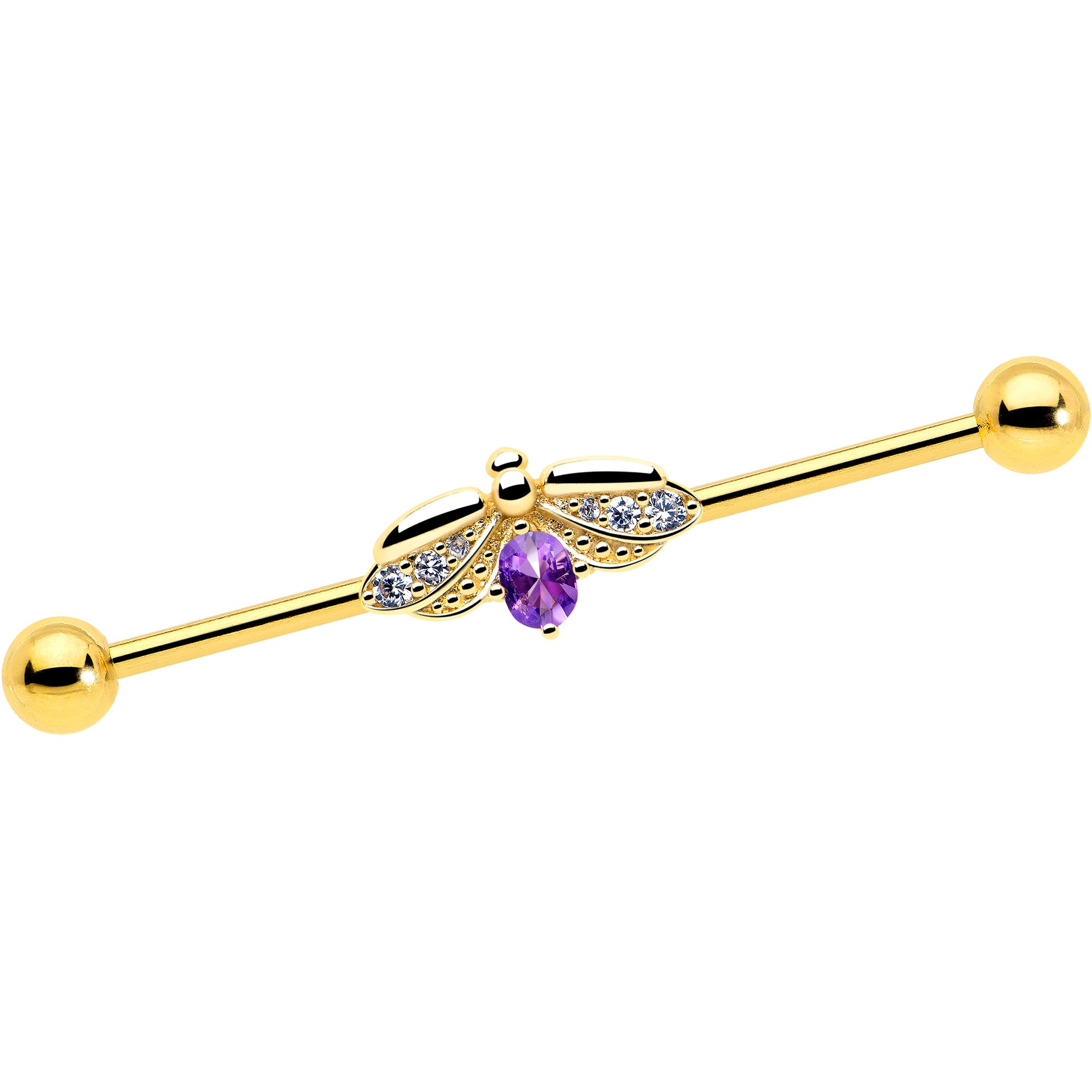 14G purple gem gold tone beauty bug industrial barbell