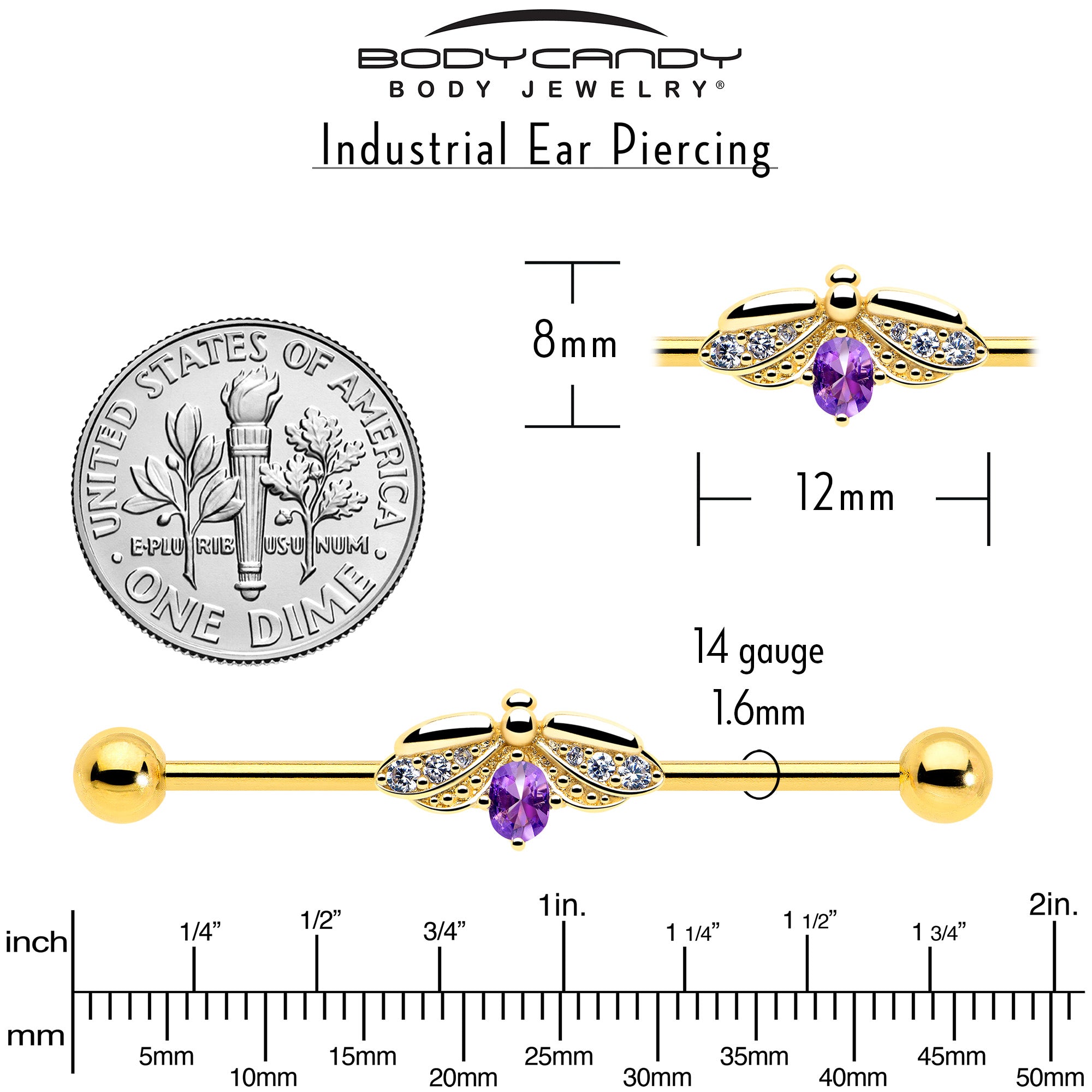 Hypoallergenic gold tone bug industrial piercing