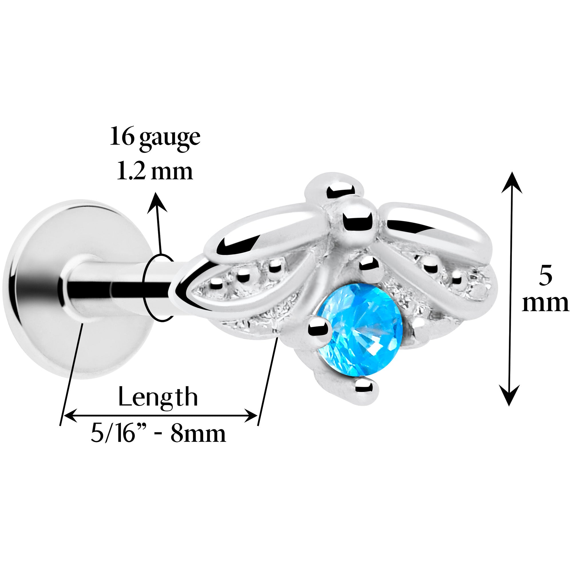 16G blue beauty bug tragus piercing jewelry