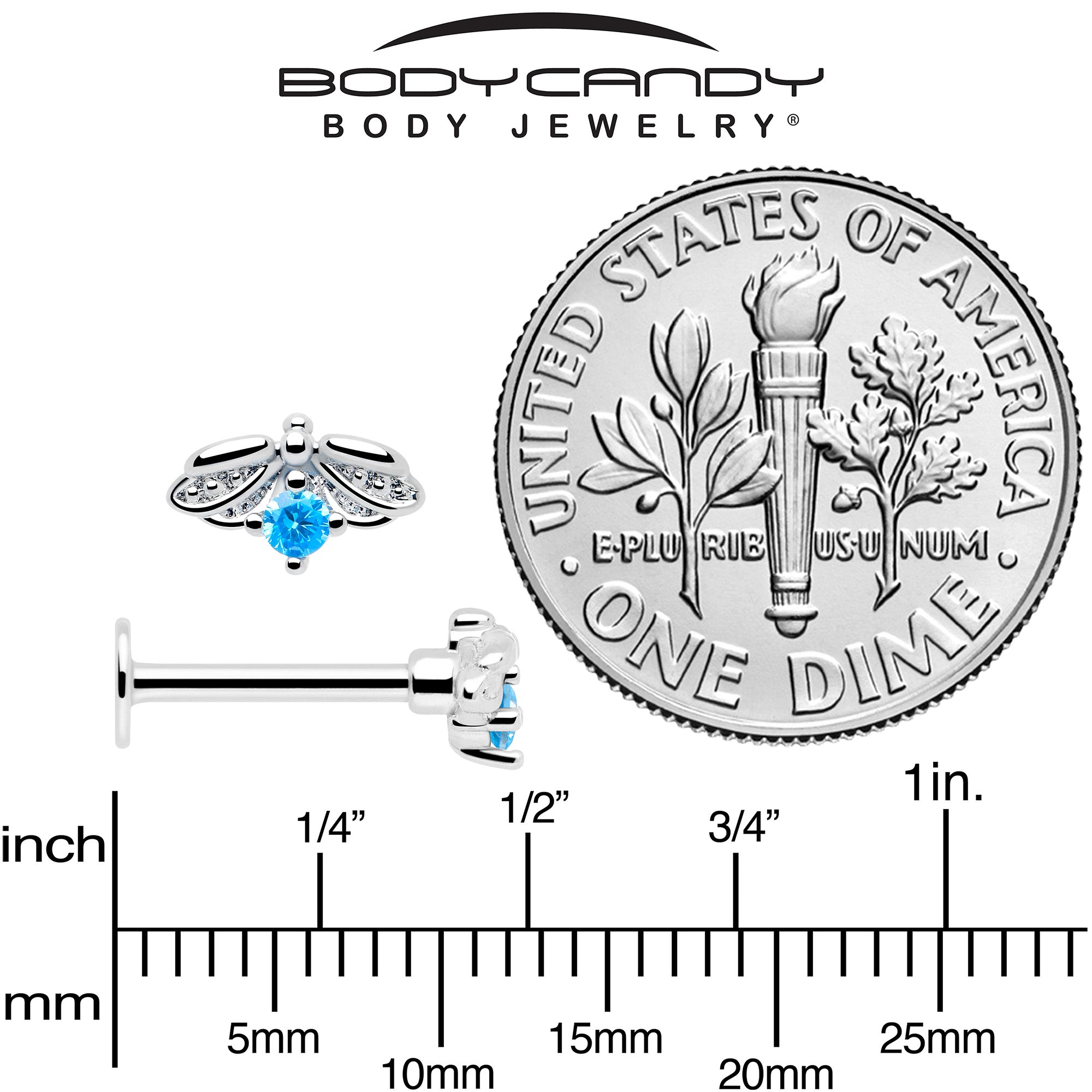 Cute insect design blue gem tragus stud