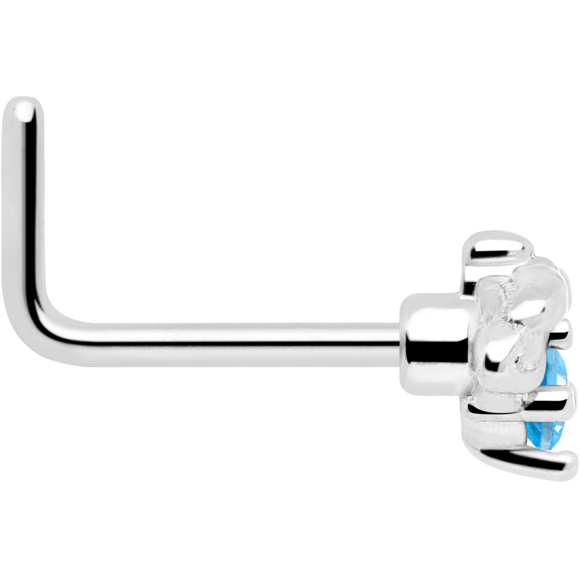 Hypoallergenic L shaped blue bug nose ring